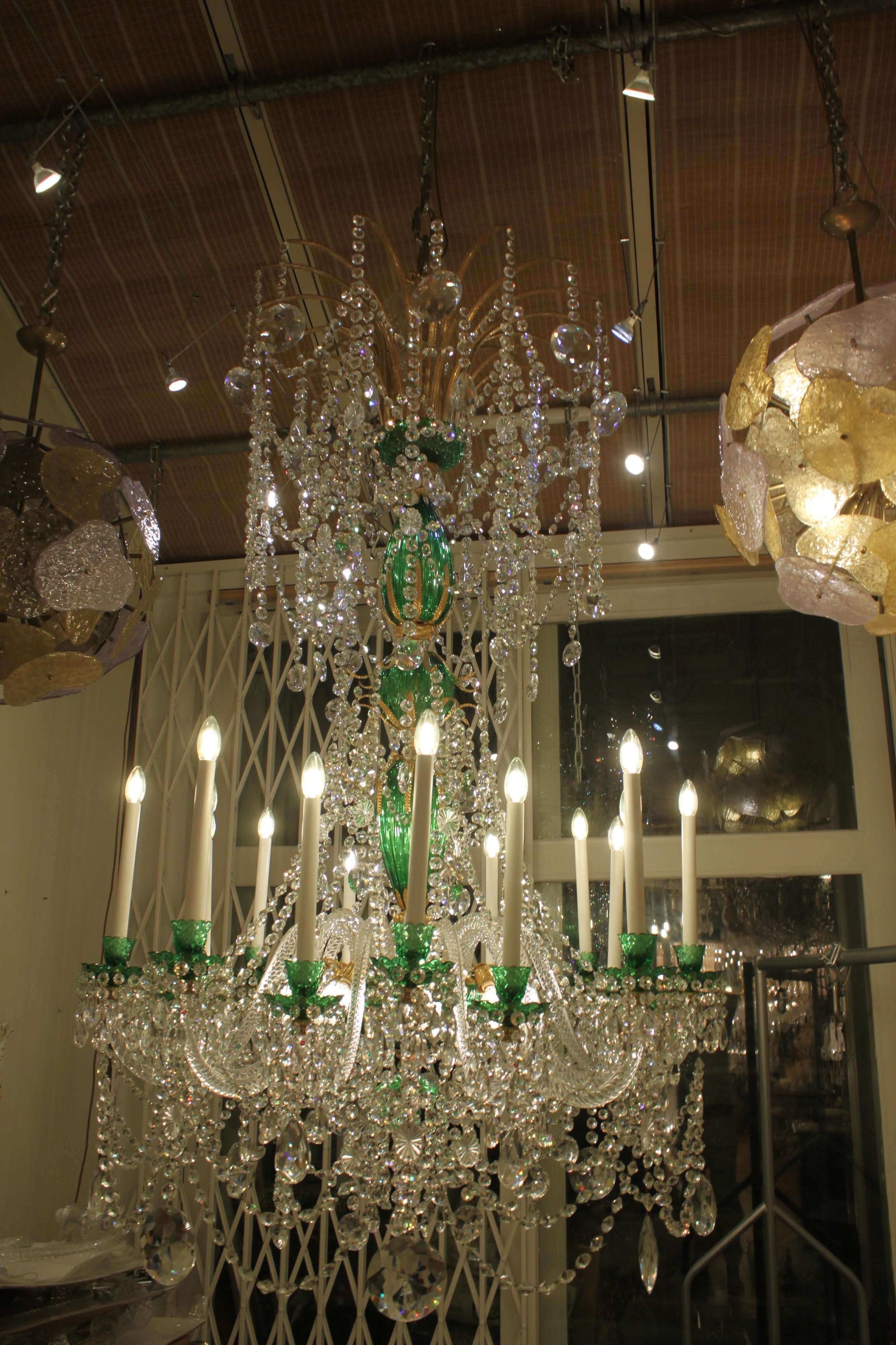 Magnificent English Perry & Co 2m green & clear crystal chandelier