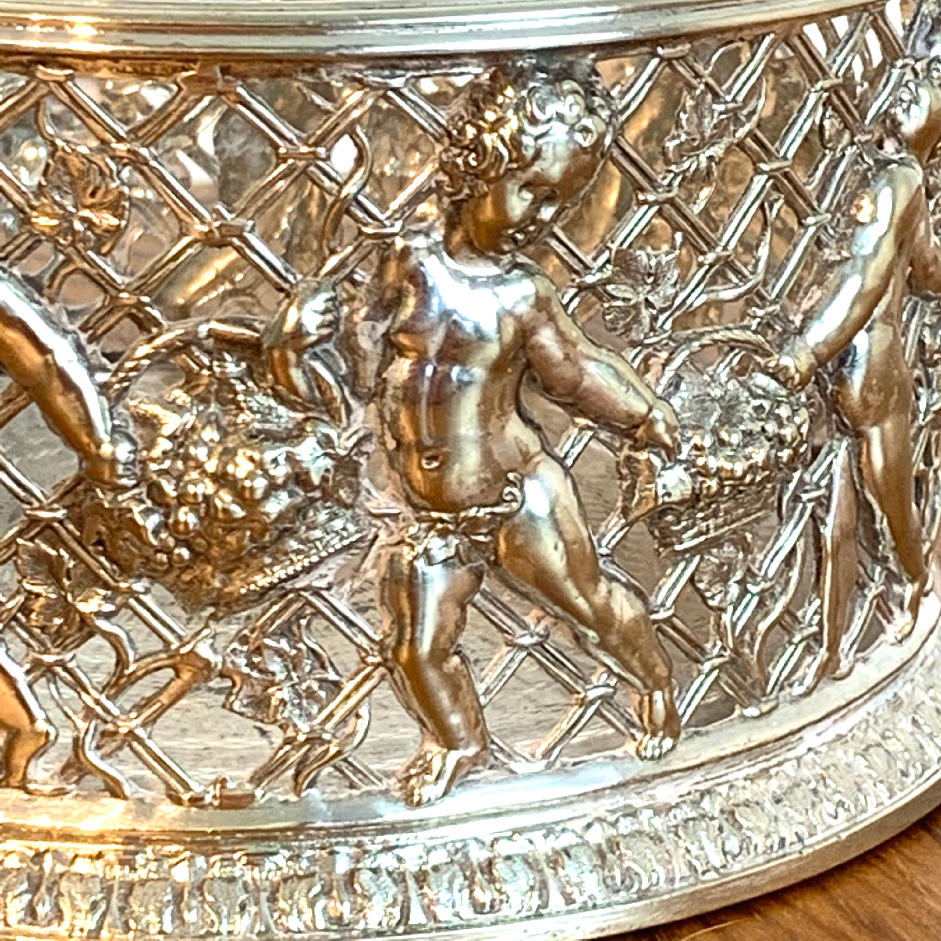 19th Century Magnificent English Silver Plated Putti Motif Large Wine Coaster, Elkington For Sale