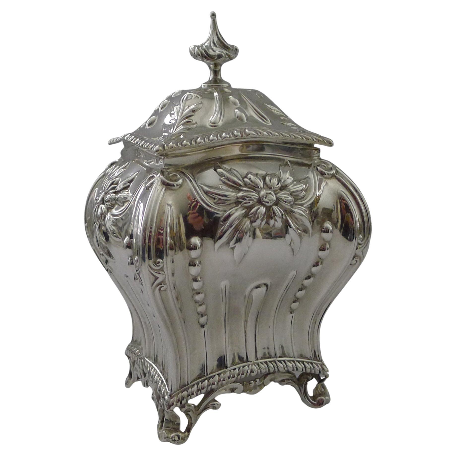 Magnificent English Victorian Sterling Silver Tea Caddy - 1896