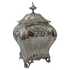 Antique Magnificent English Victorian Sterling Silver Tea Caddy - 1896