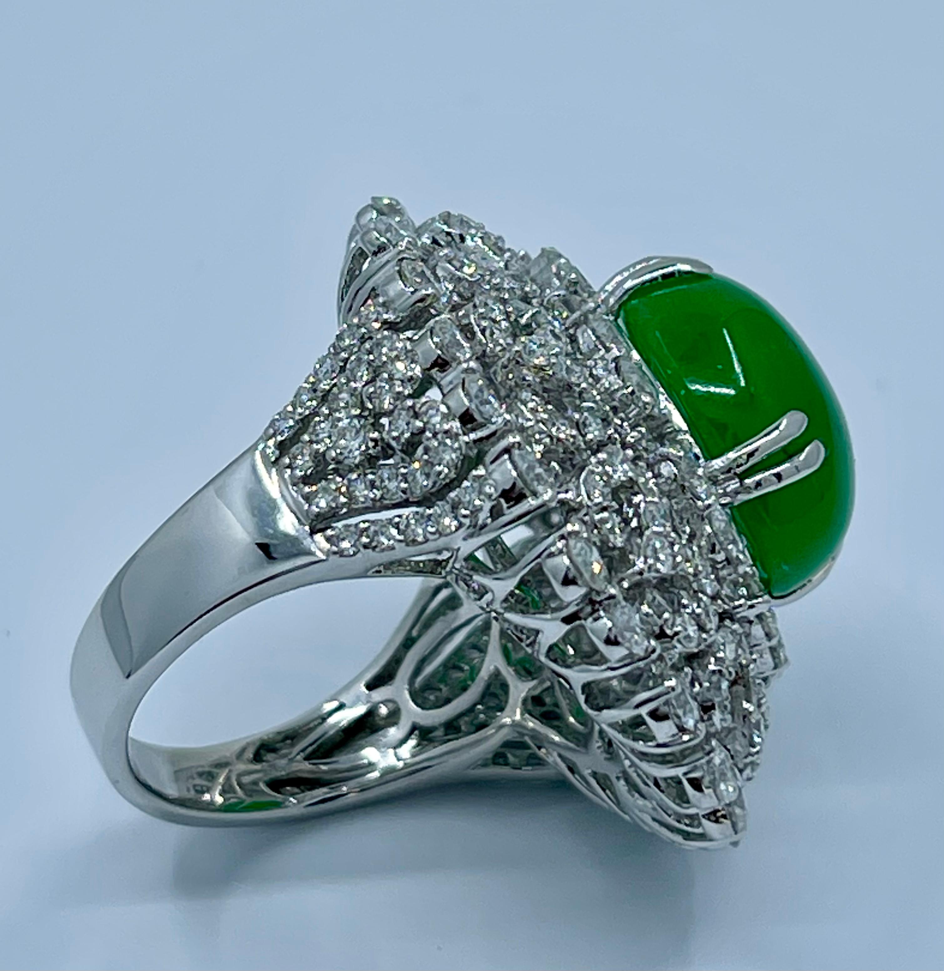 Magnificent Estate 21.50 Carat Jade and Diamond 18K White Gold Cocktail Ring 5