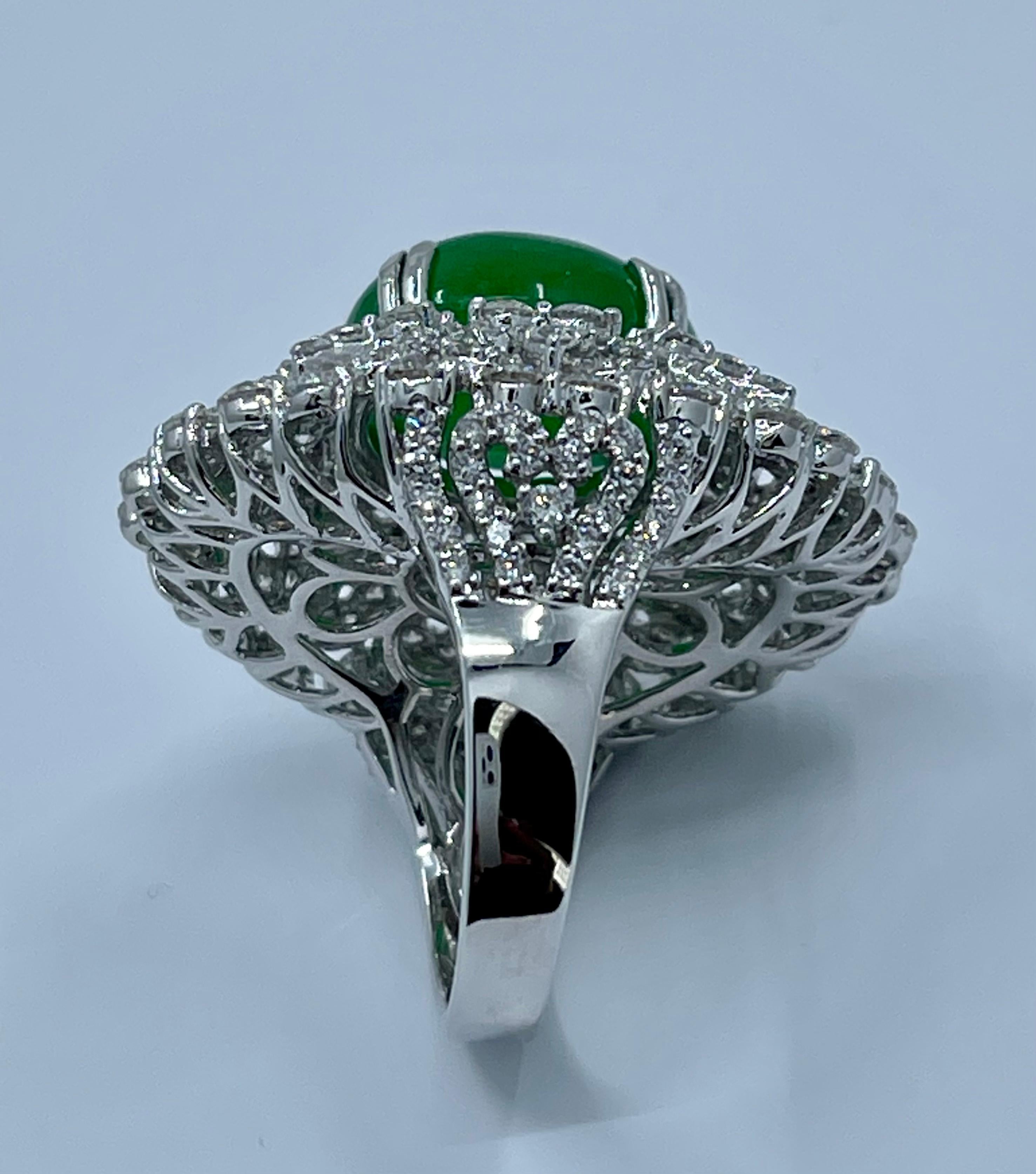 Magnificent Estate 21.50 Carat Jade and Diamond 18K White Gold Cocktail Ring 6