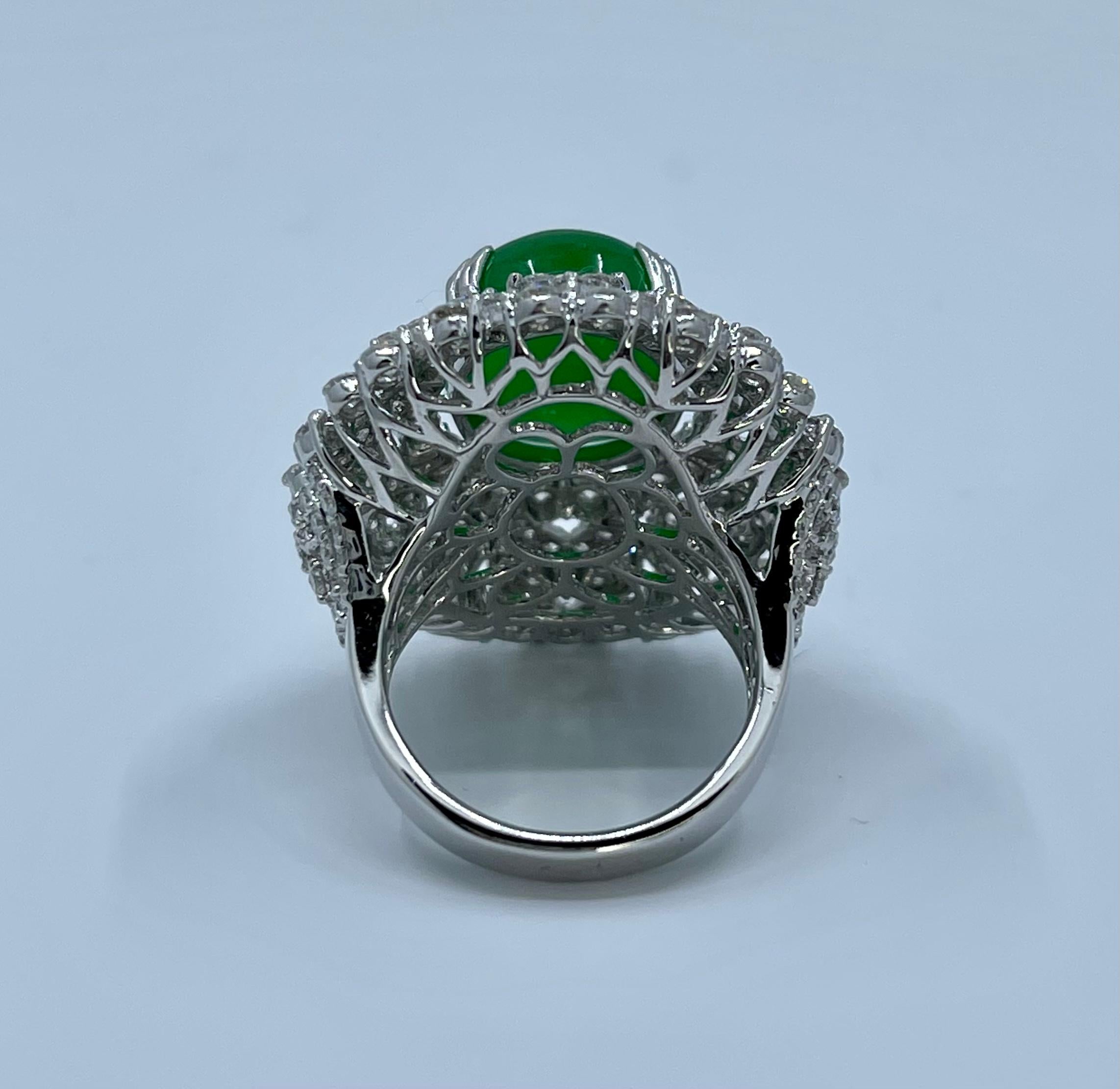 Magnificent Estate 21.50 Carat Jade and Diamond 18K White Gold Cocktail Ring 7