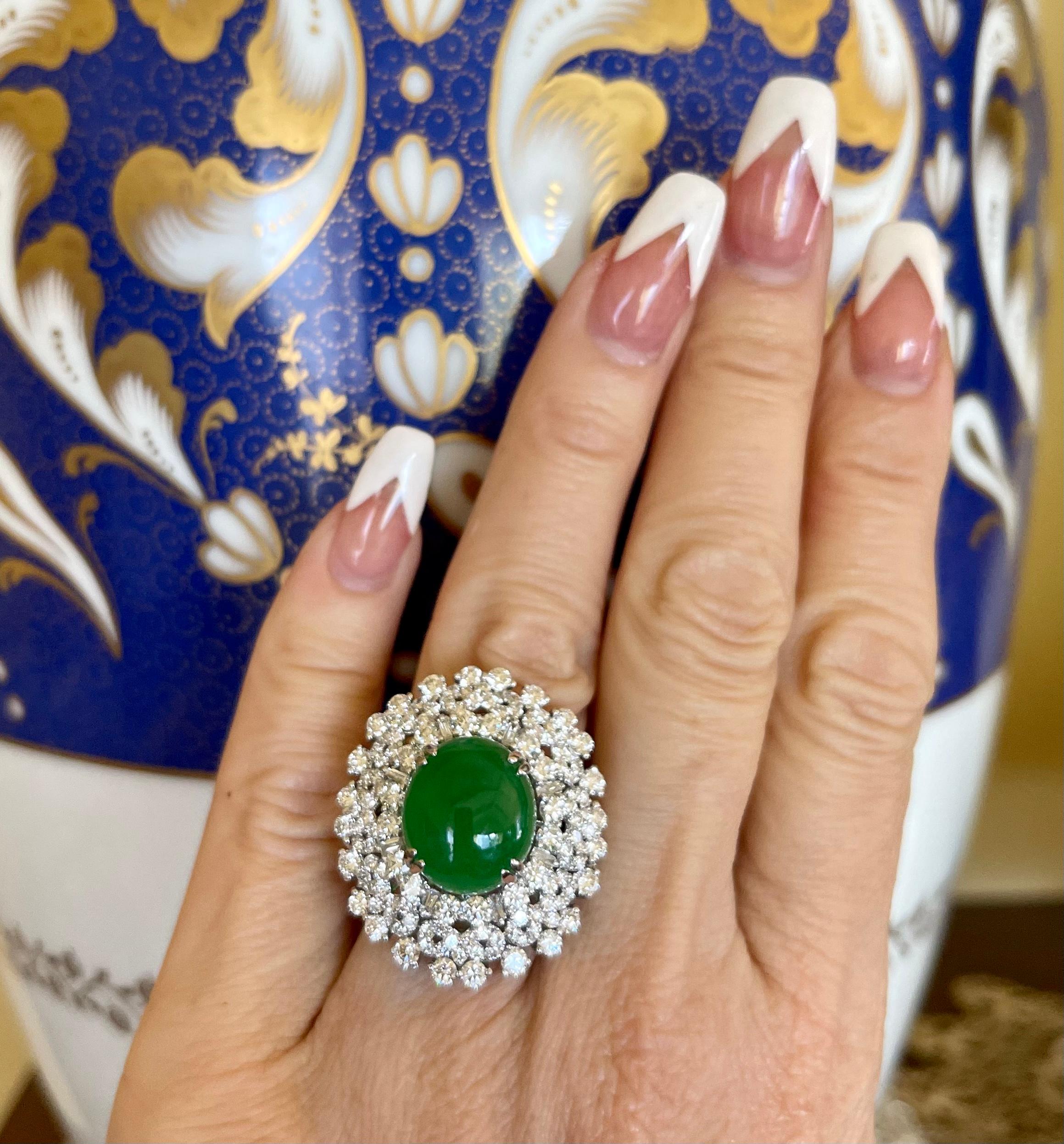Magnificent Estate 21.50 Carat Jade and Diamond 18K White Gold Cocktail Ring 8