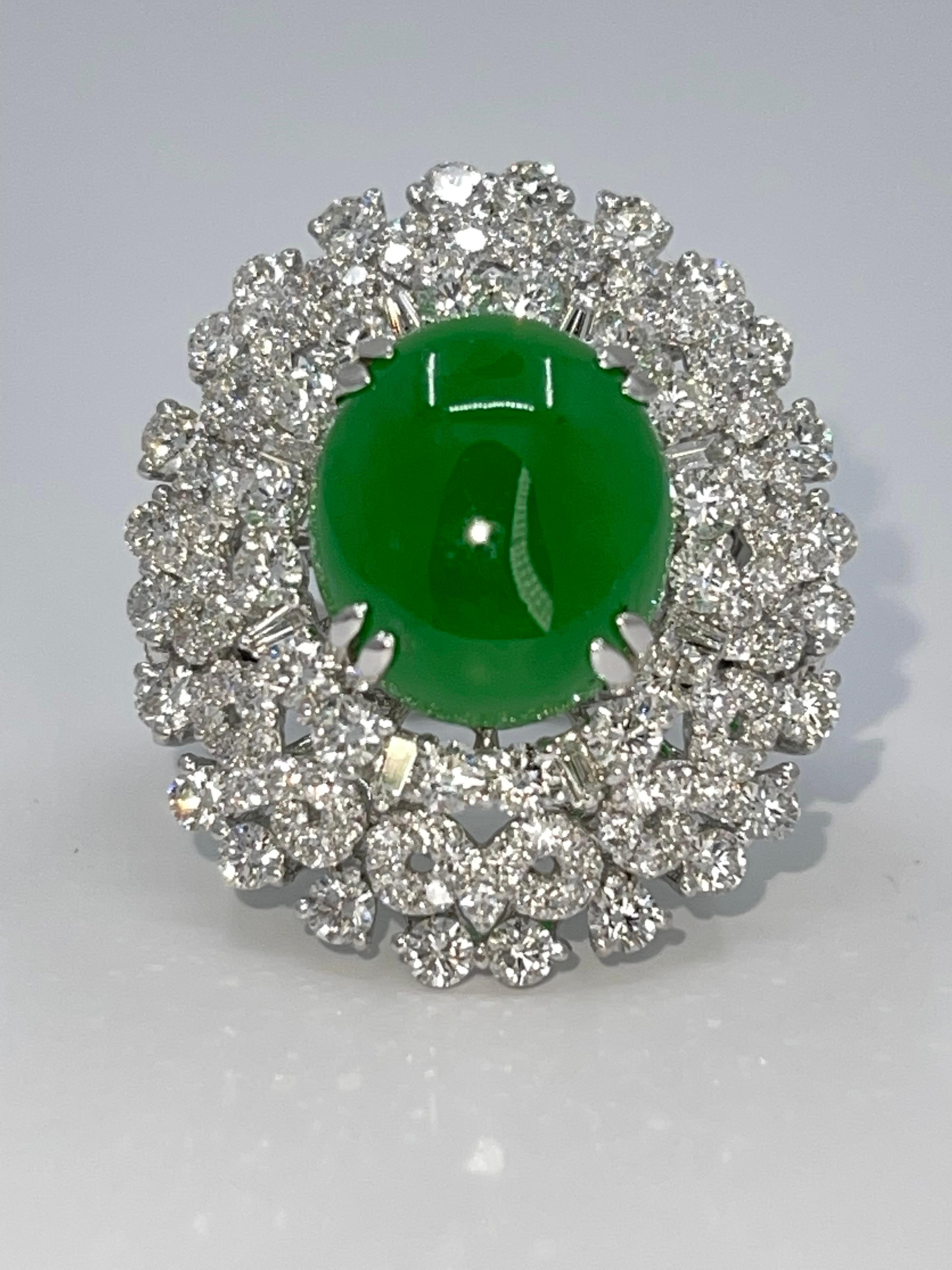 Magnificent Estate 21.50 Carat Jade and Diamond 18K White Gold Cocktail Ring 9