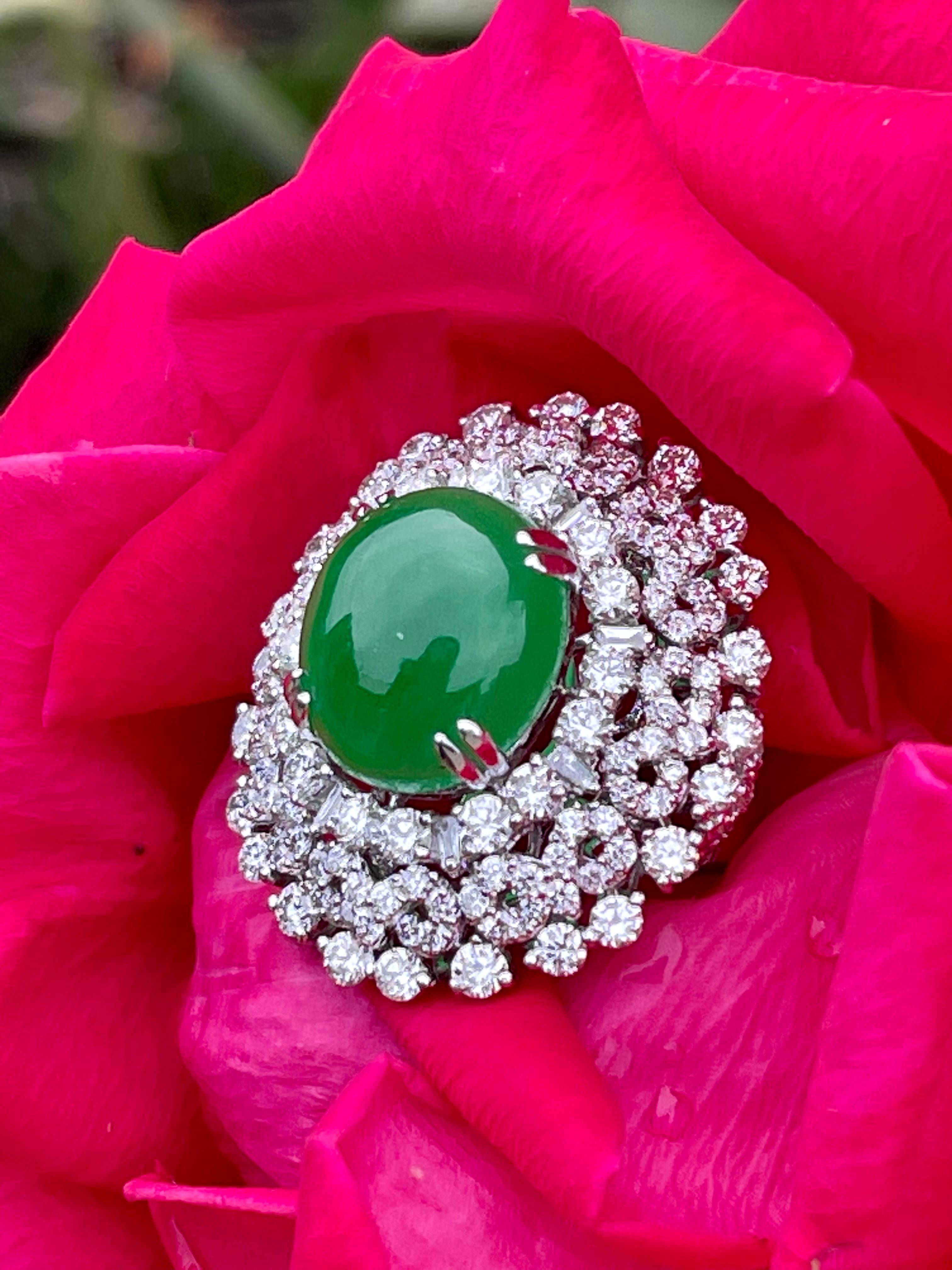 Magnificent Estate 21.50 Carat Jade and Diamond 18K White Gold Cocktail Ring 10