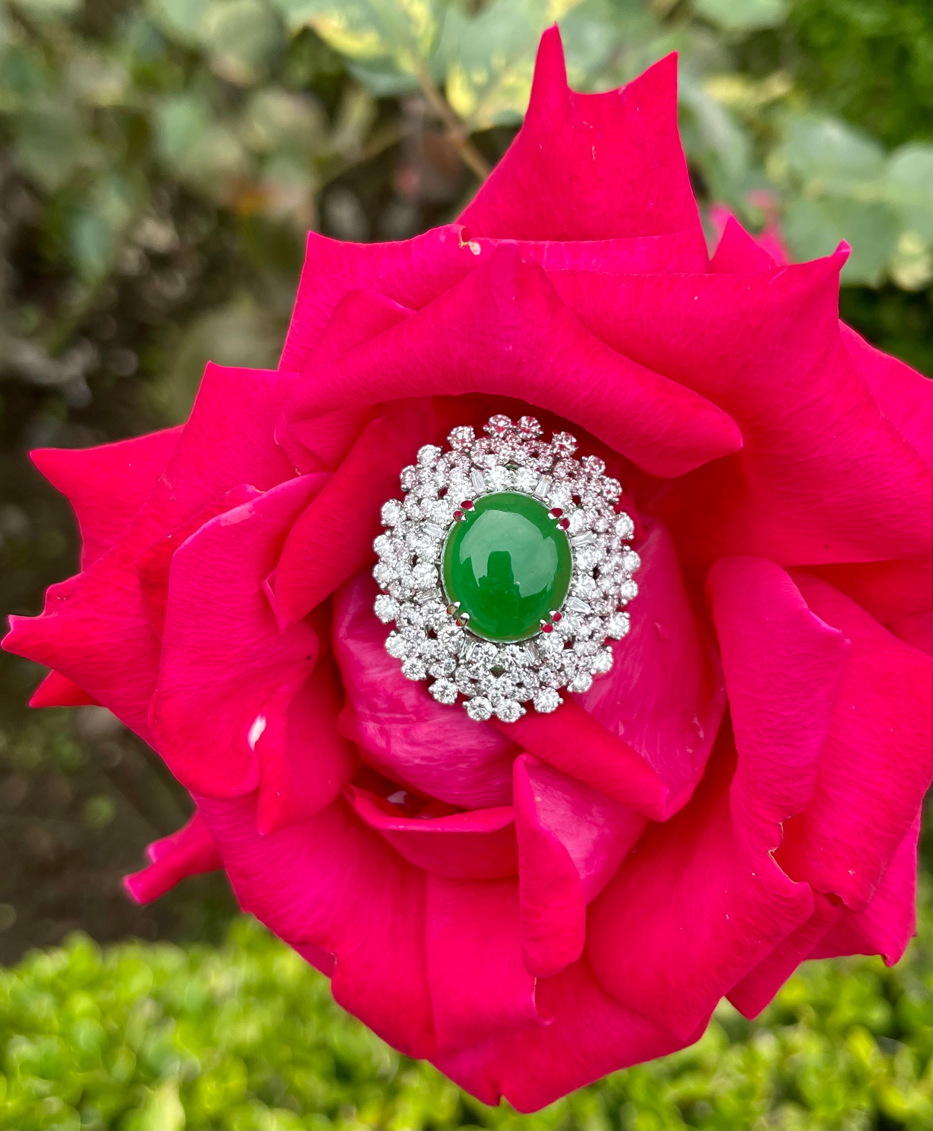 Contemporary Magnificent Estate 21.50 Carat Jade and Diamond 18K White Gold Cocktail Ring