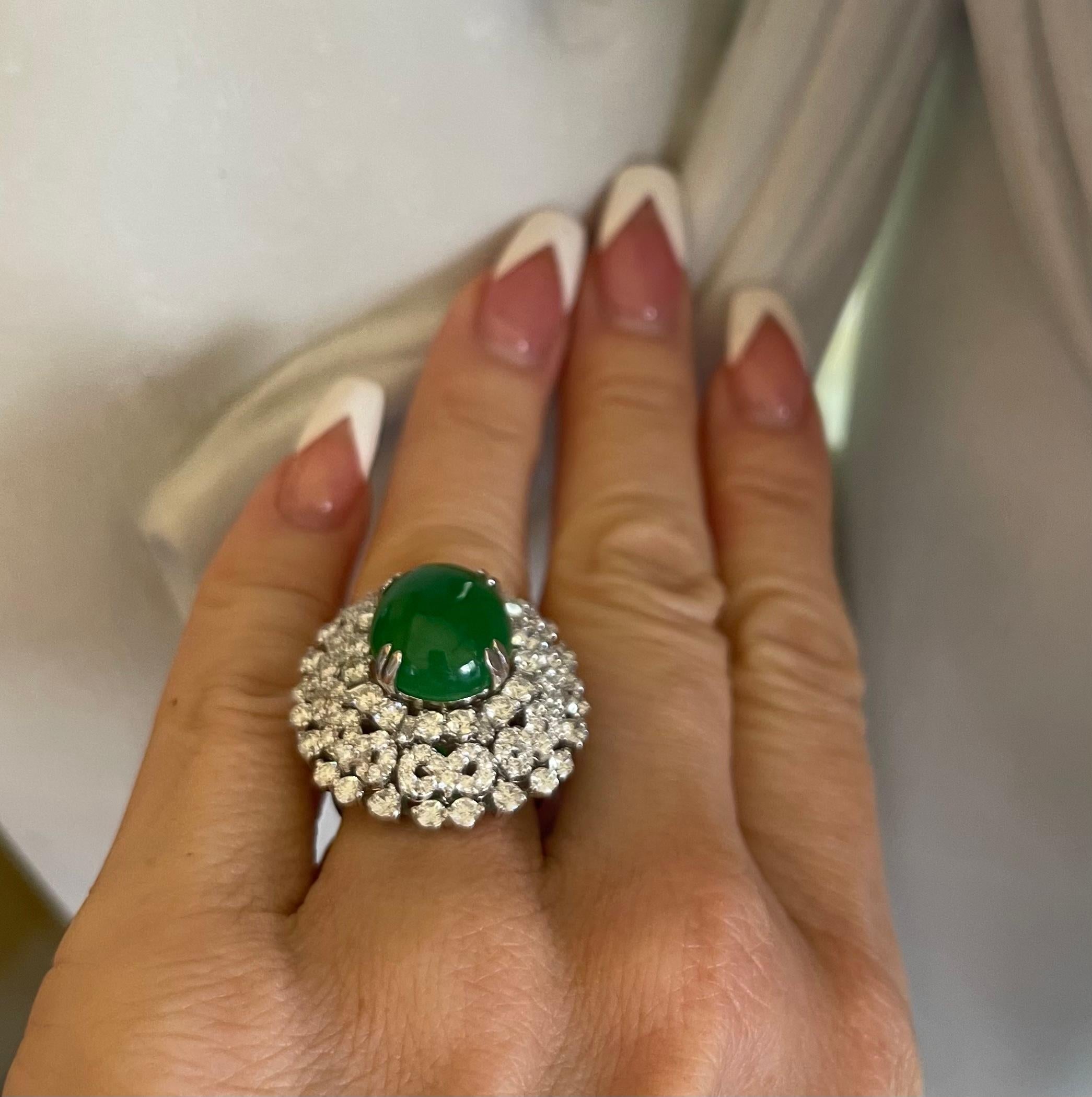 Magnificent Estate 21.50 Carat Jade and Diamond 18K White Gold Cocktail Ring In Excellent Condition In Tustin, CA