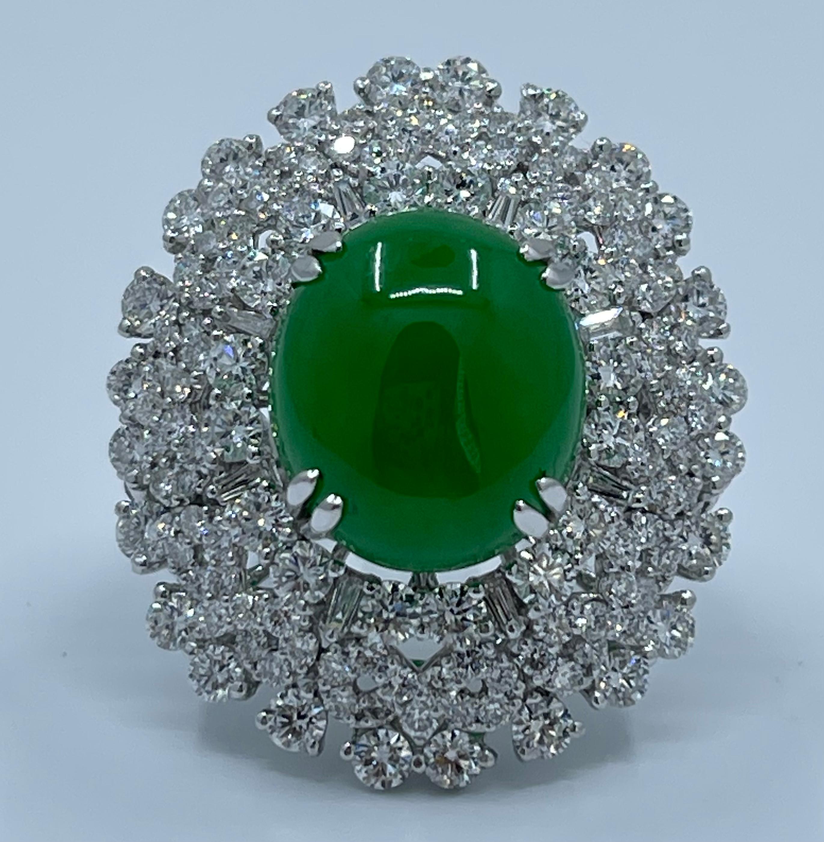 Women's Magnificent Estate 21.50 Carat Jade and Diamond 18K White Gold Cocktail Ring