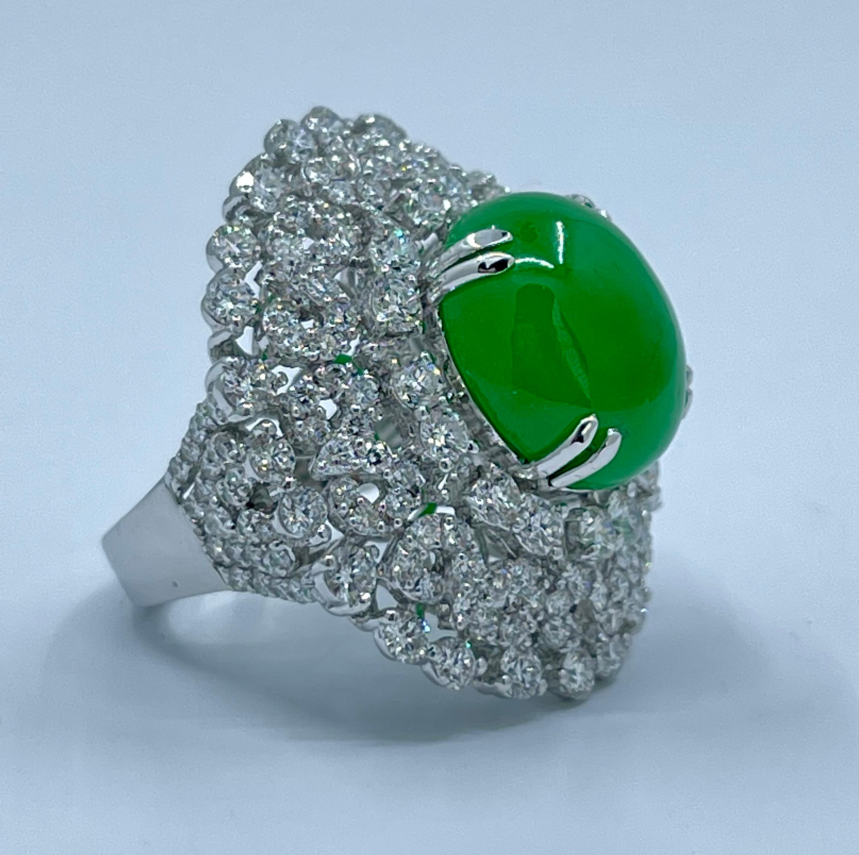 Magnificent Estate 21.50 Carat Jade and Diamond 18K White Gold Cocktail Ring 1