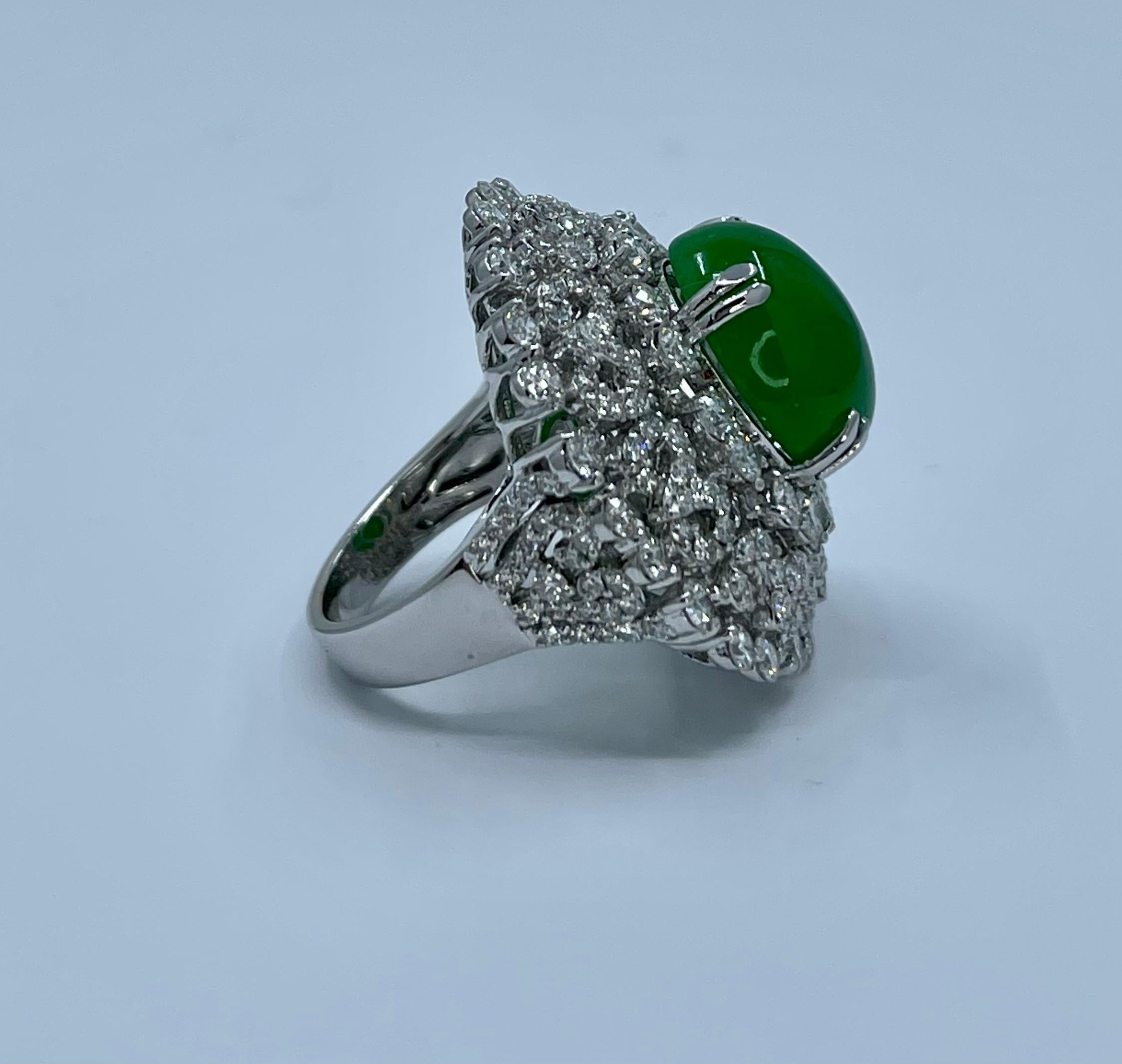 Magnificent Estate 21.50 Carat Jade and Diamond 18K White Gold Cocktail Ring 3