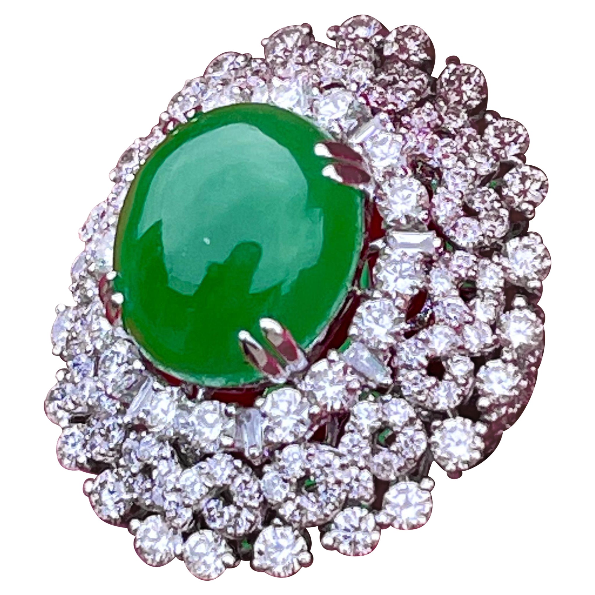 Magnificent Estate 21.50 Carat Jade and Diamond 18K White Gold Cocktail Ring