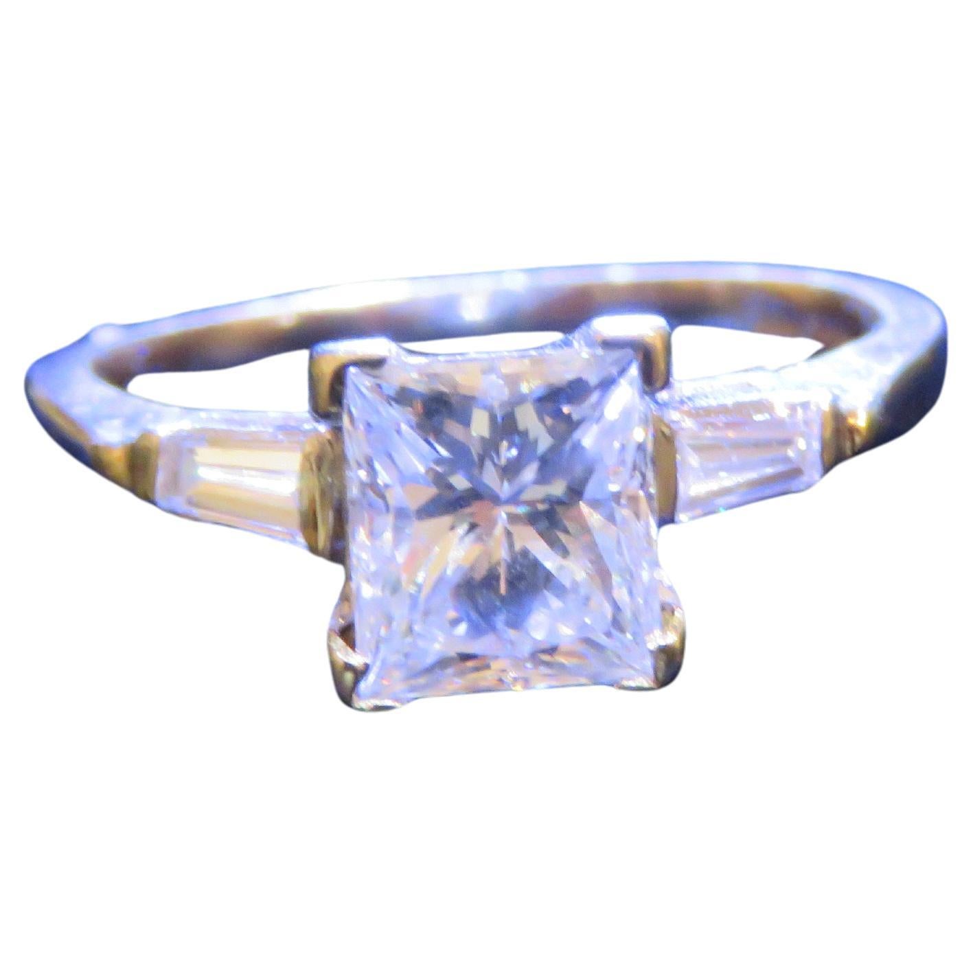 Magnificent Estate Norman Landsberg 14KT Gold 2CT Princess Cut Engagement Ring For Sale