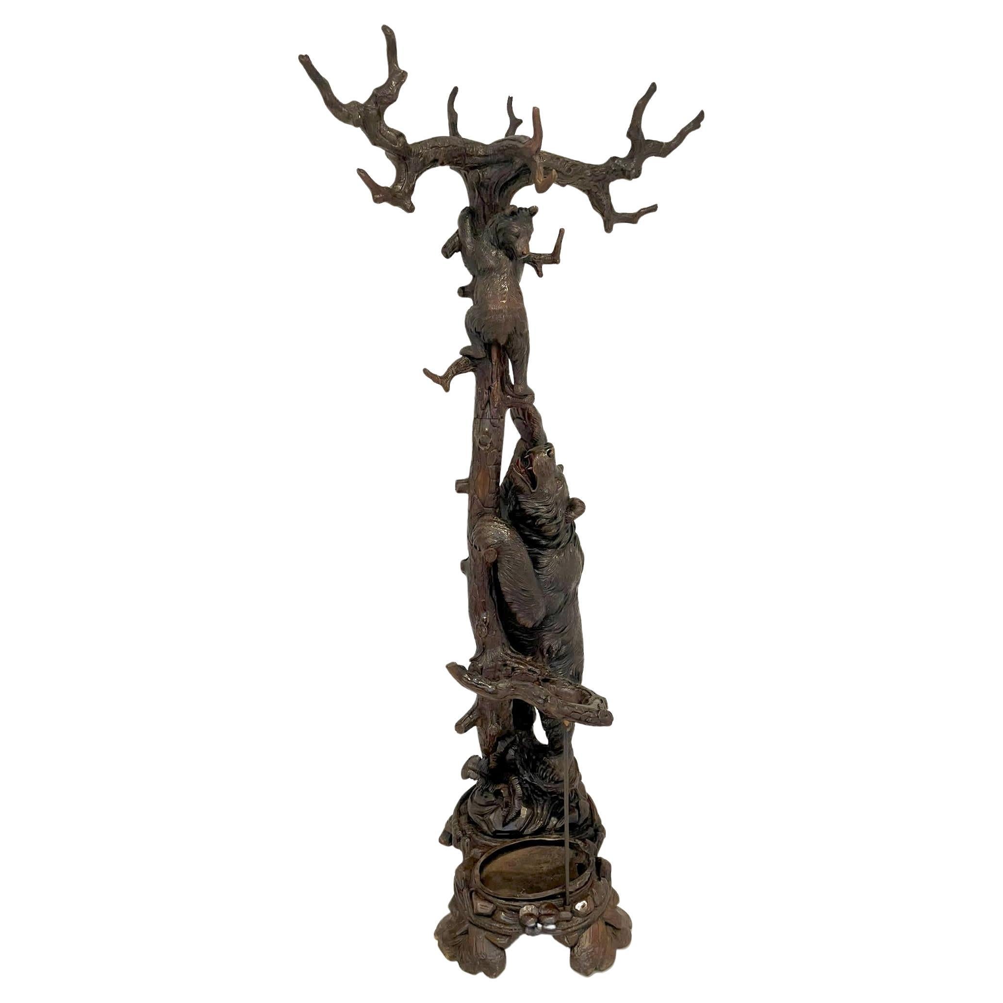 Magnificent Exhibition Quality Antique Black Forest Bear Hall Stand For Sale