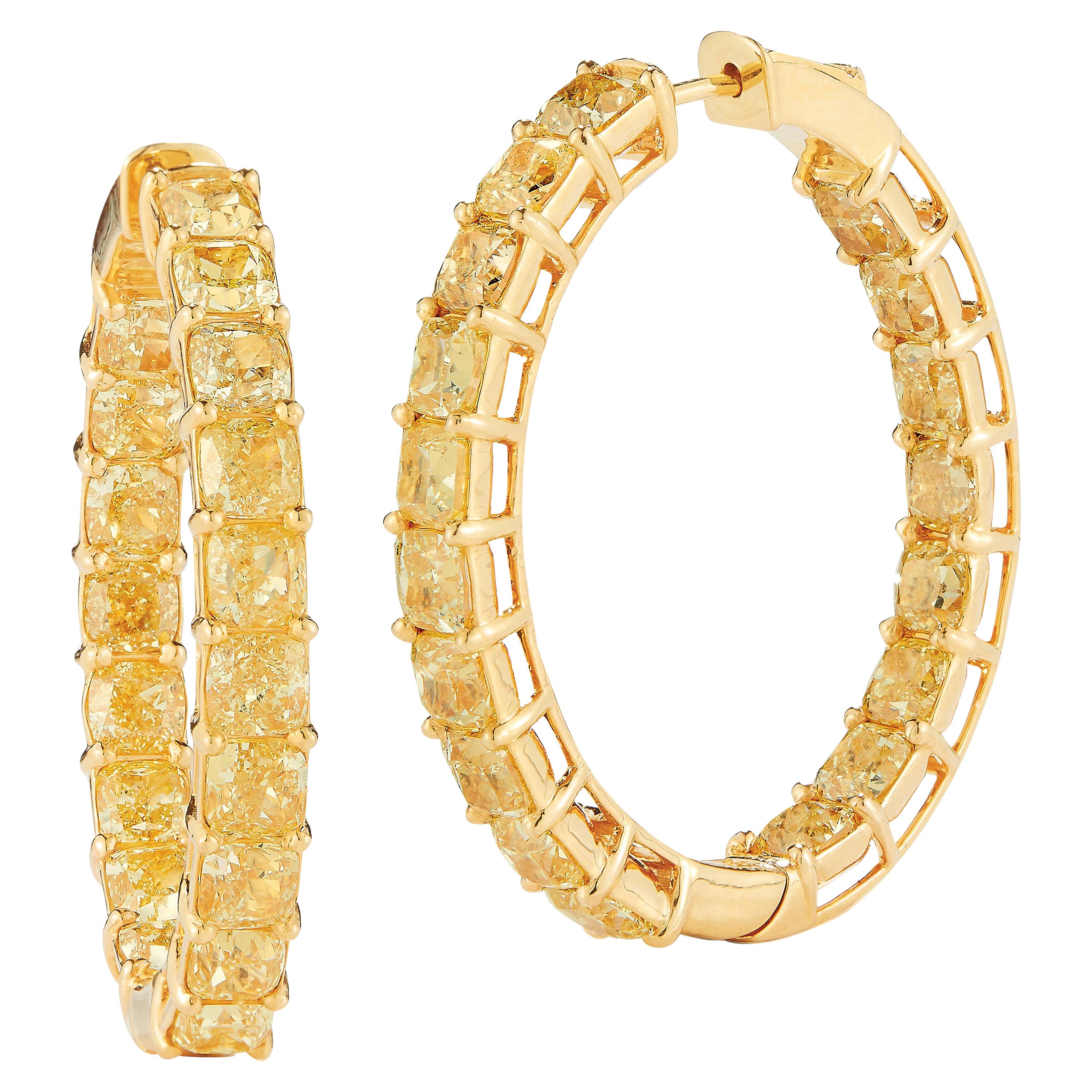 Tamir Natural Fancy Intense Yellow Diamond Hoop Earrings at 1stDibs