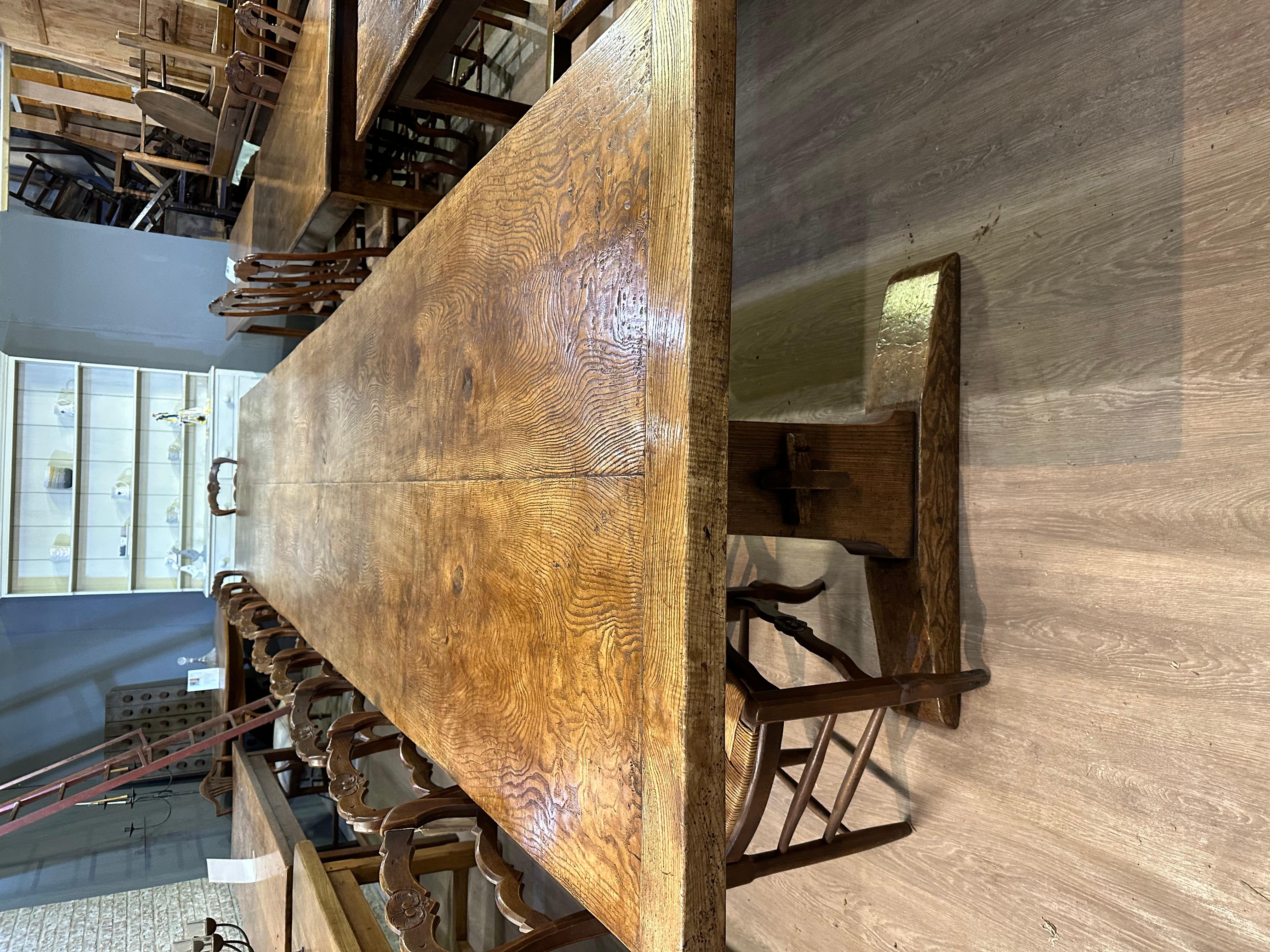 Magnificent Figured Ash Two Plank Top Refectory Table  5