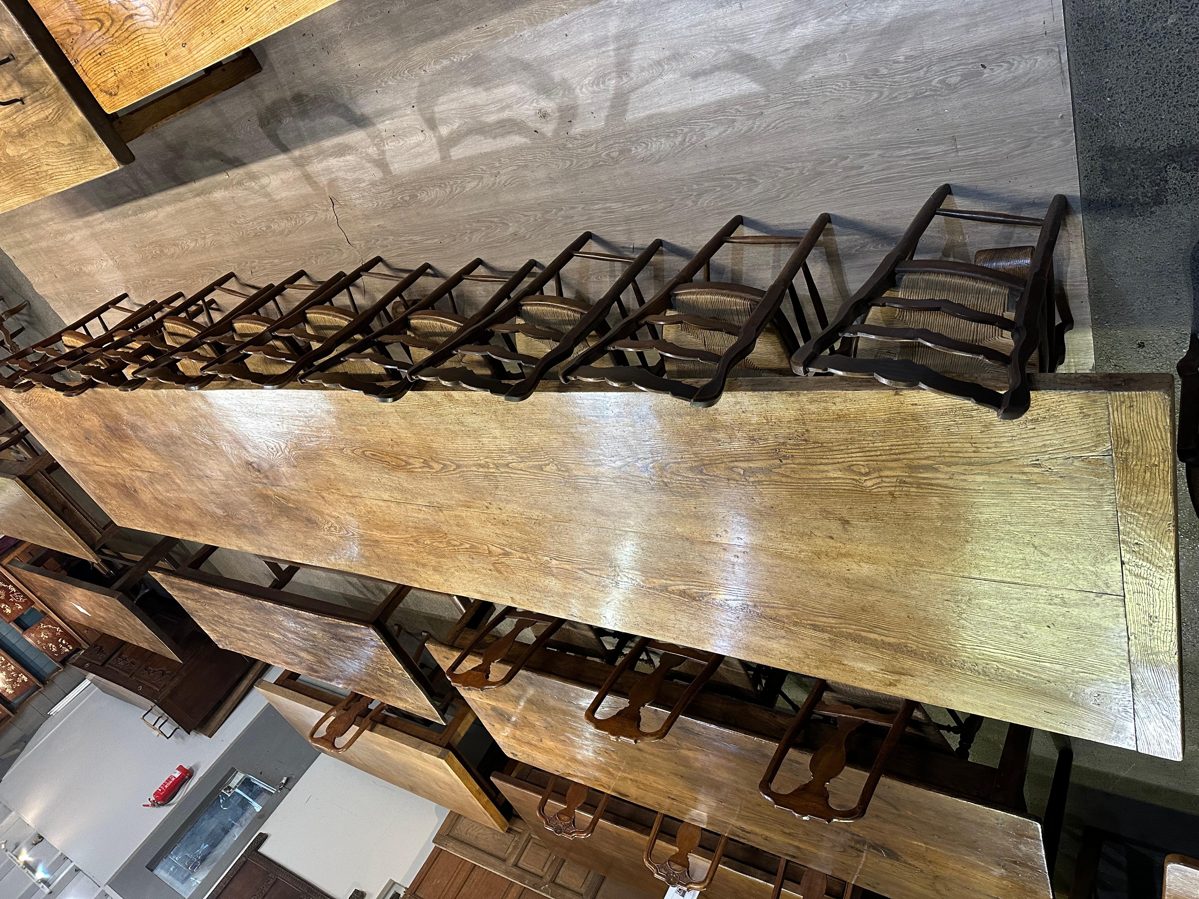 Magnificent Figured Ash Two Plank Top Refectory Table  6