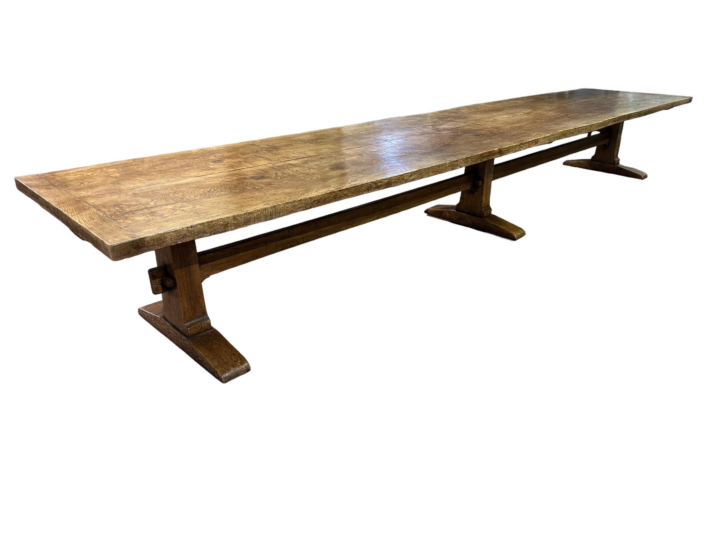 Hand-Crafted Magnificent Figured Ash Two Plank Top Refectory Table 