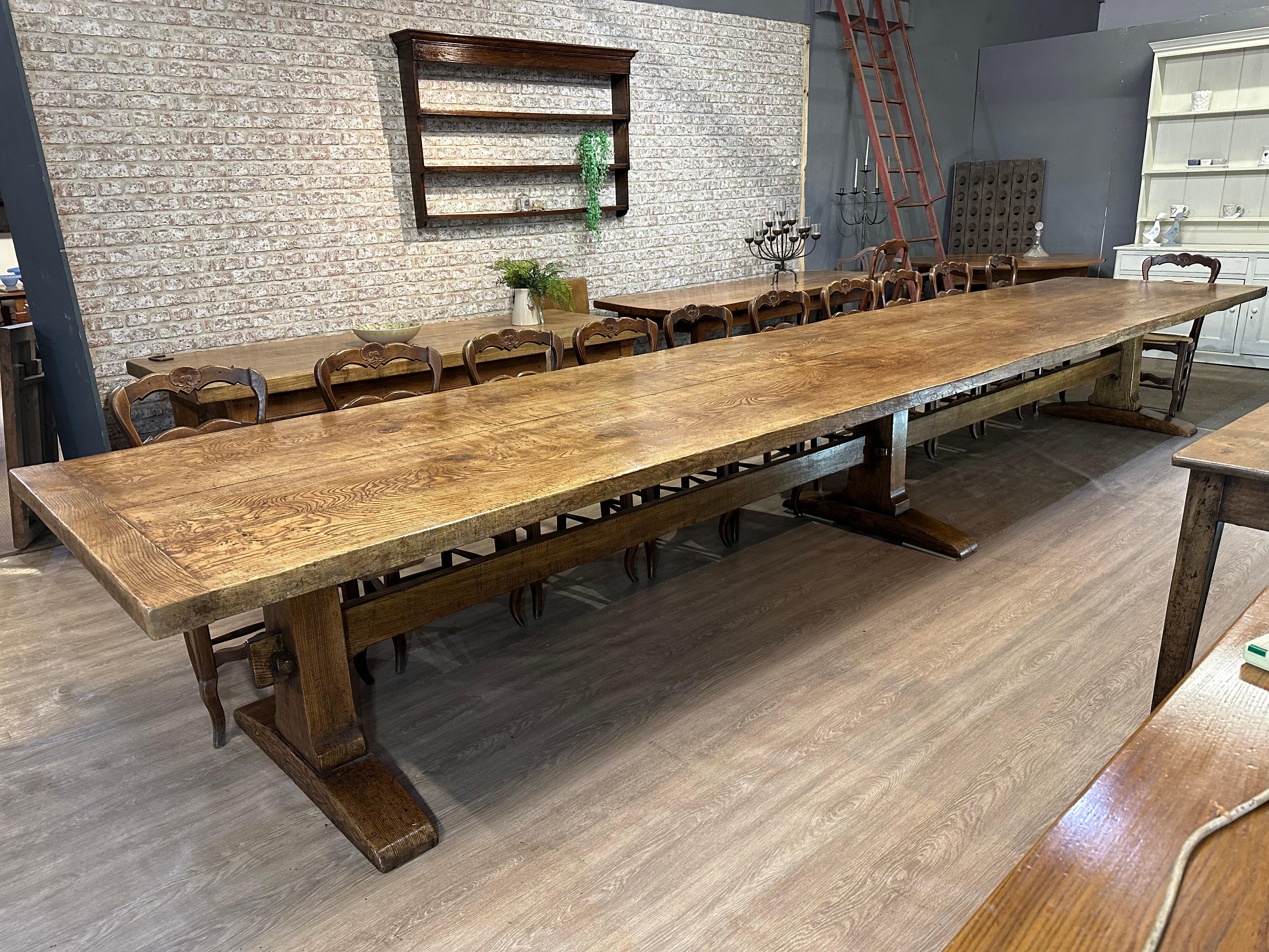 Magnificent Figured Ash Two Plank Top Refectory Table  1