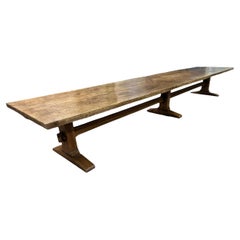 Vintage Magnificent Figured Ash Two Plank Top Refectory Table 