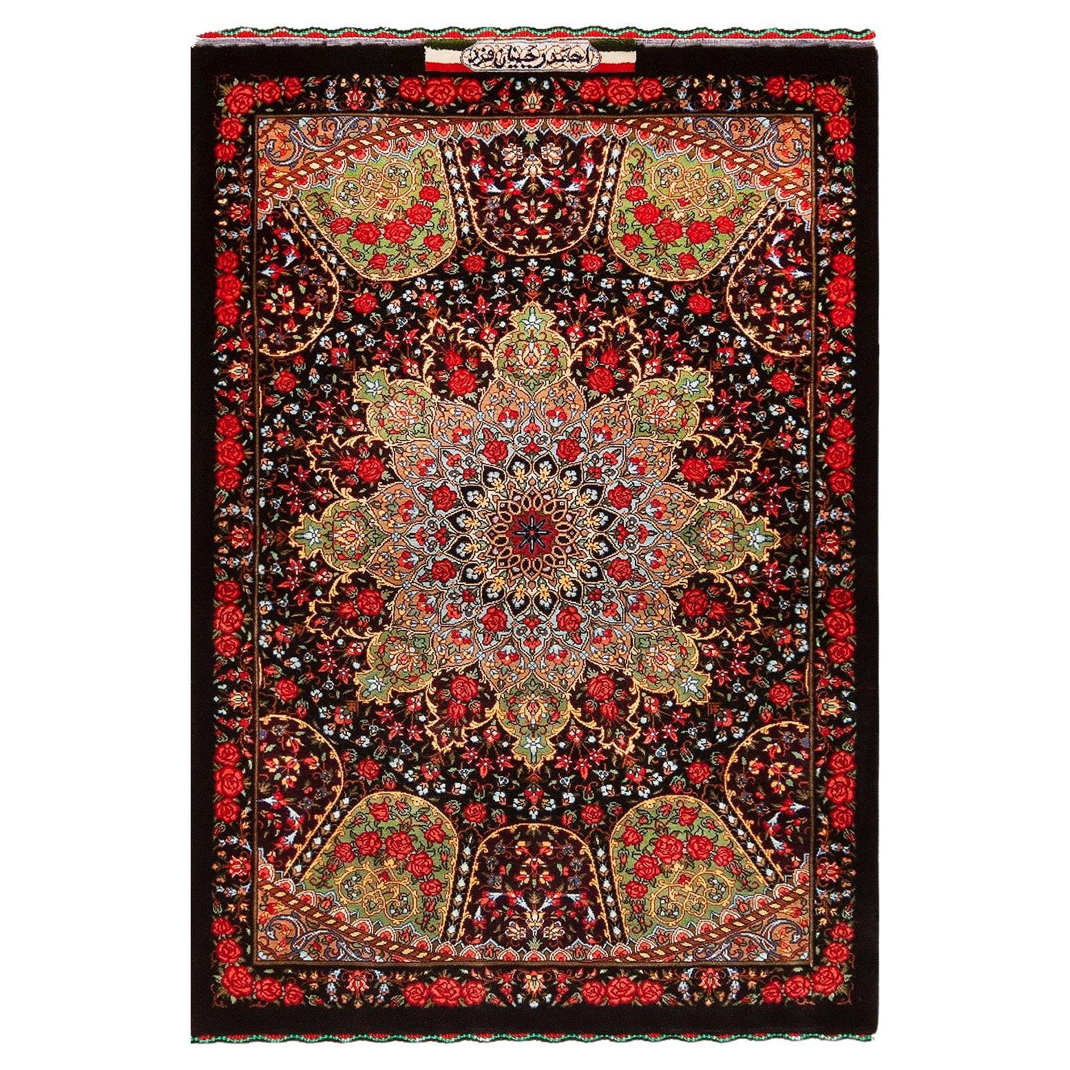 Prächtiger feiner, luxuriöser persischer Qum-Seidenteppich in kleiner Größe im Vintage-Stil, 2' x 3'
