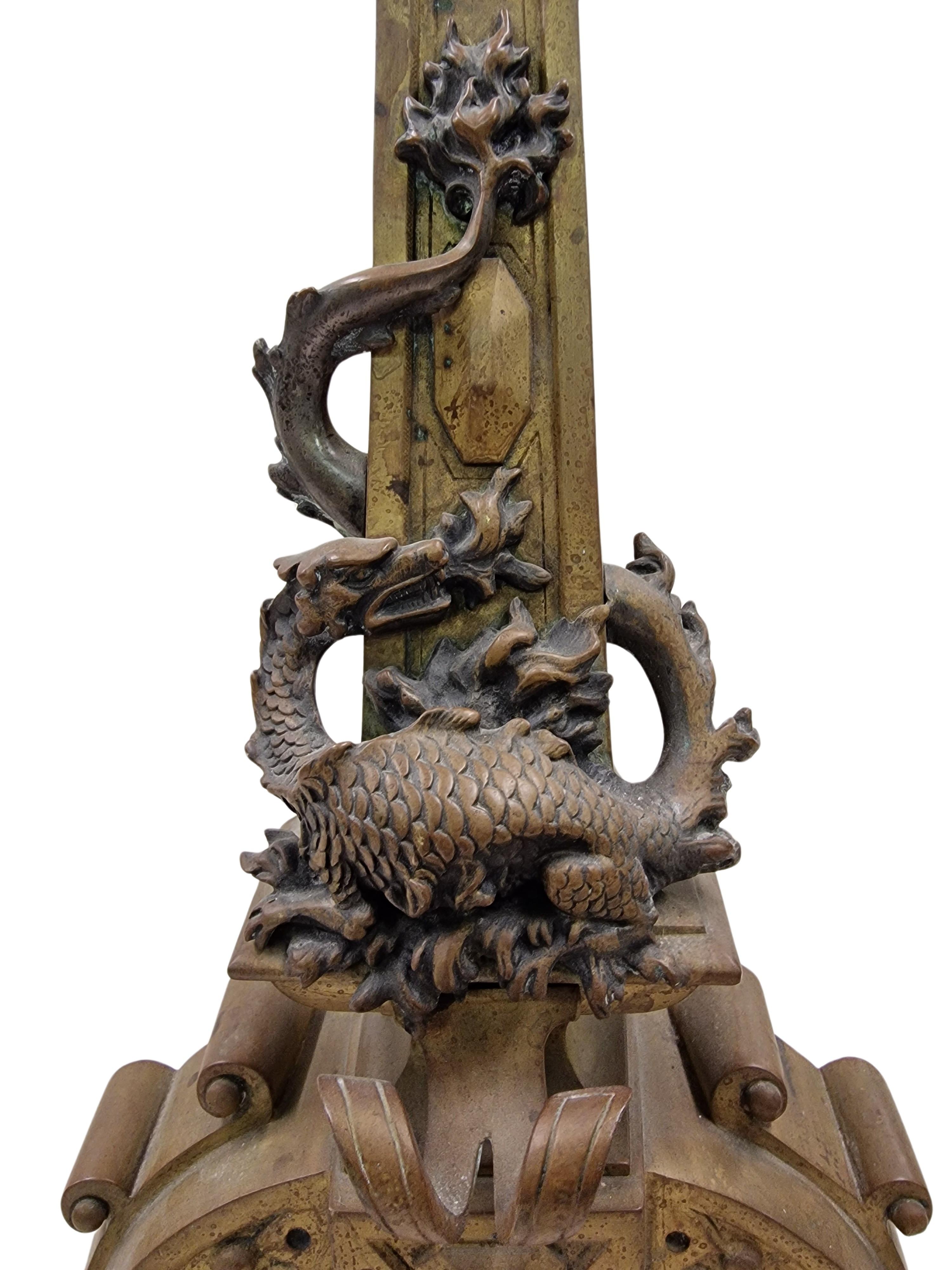 Belle Époque Magnificent fireplace display presenter, chimney, heating, dragons, 1880 Italy