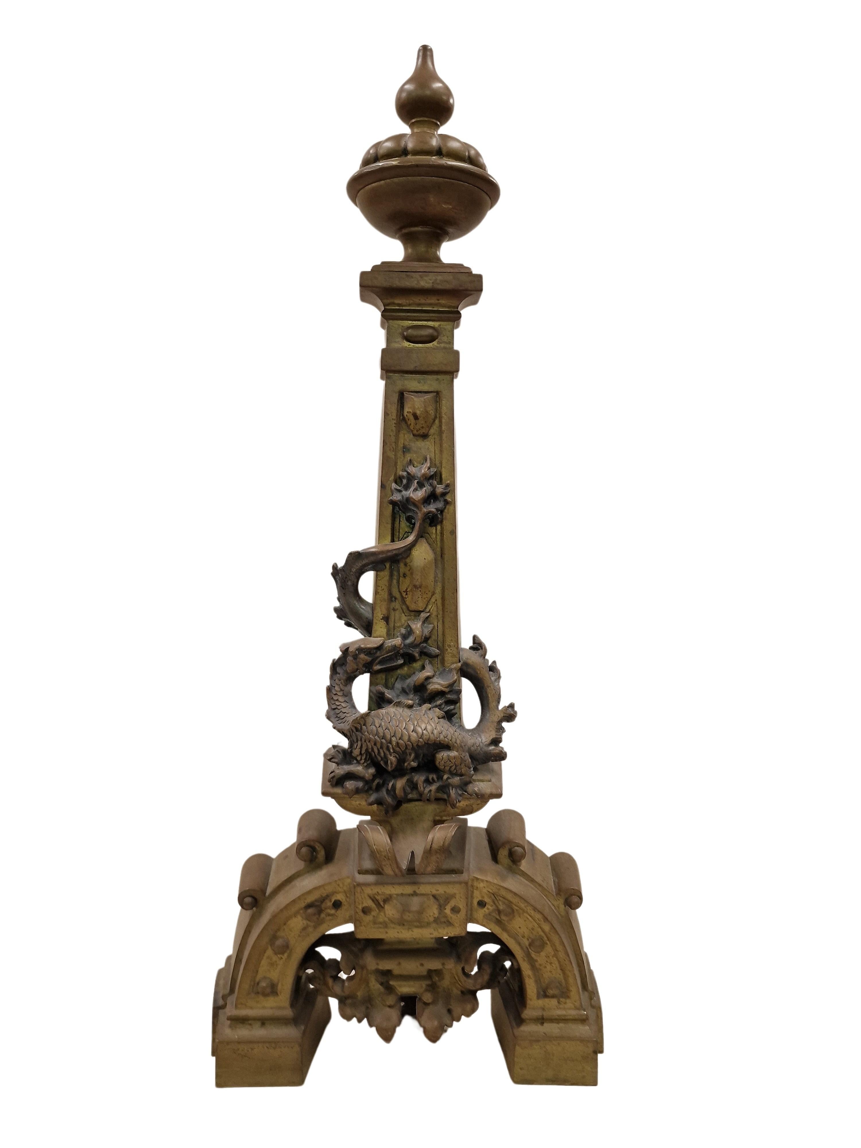 Italian Magnificent fireplace display presenter, chimney, heating, dragons, 1880 Italy