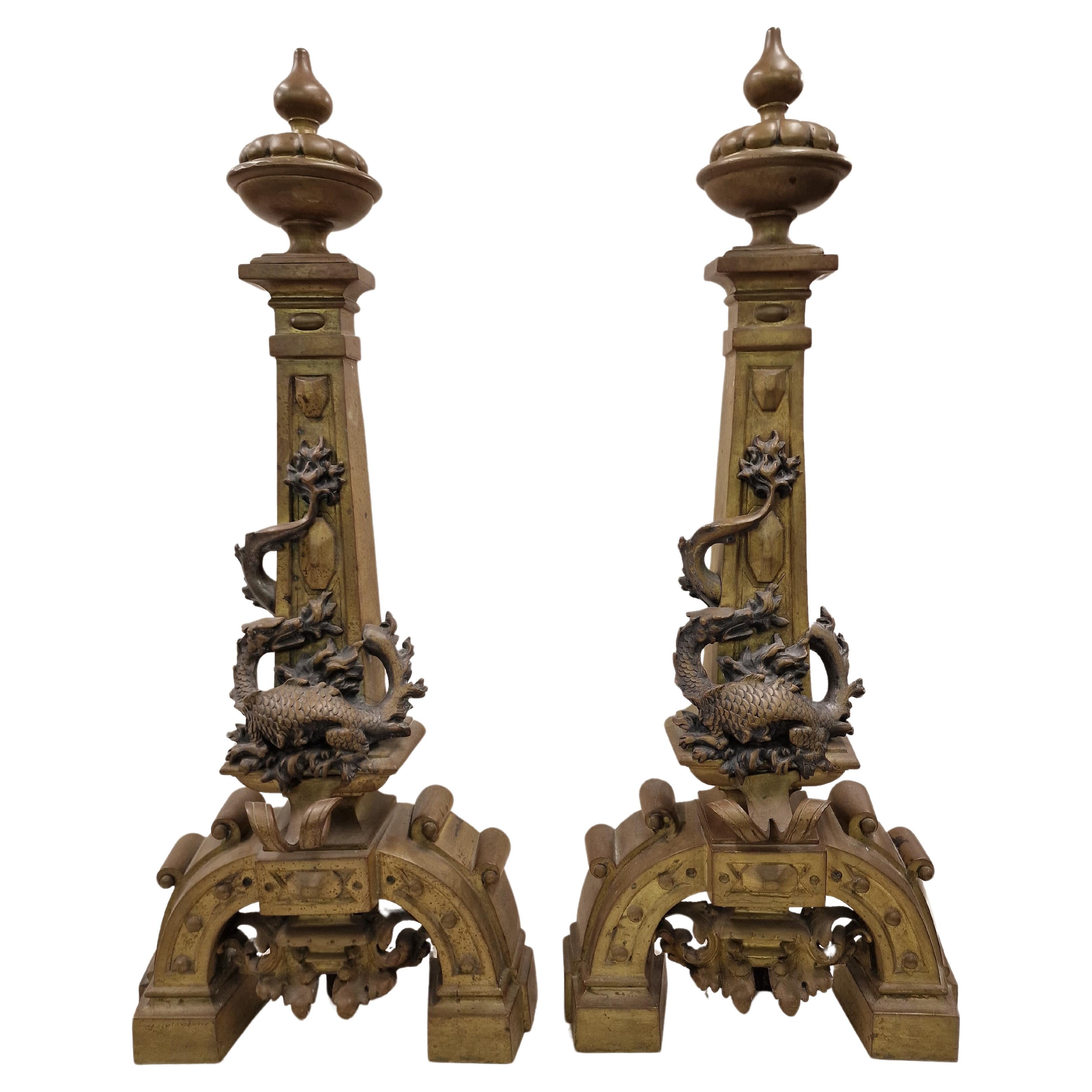 Magnificent fireplace display presenter, chimney, heating, dragons, 1880 Italy