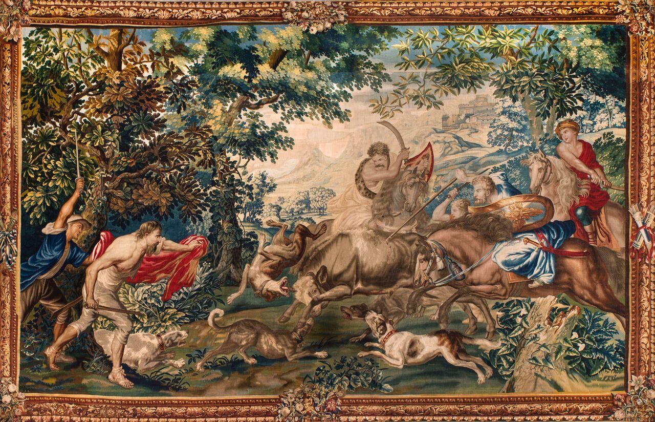 Magnifico  Arazzo storico fiammingo con la caccia al toro, XVII secolo in vendita 6