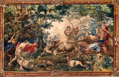 Magnificent  Flemish Historical Tapestry the Bull Hunting, 17th Century