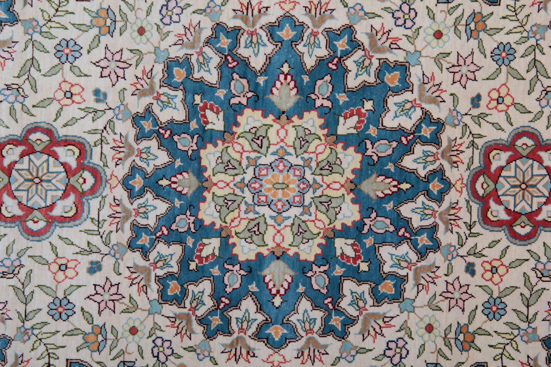 Oushak Magnificent Floral Silk Rugs, Turkish Hereke Oriental Rug Handmade Carpet For Sale