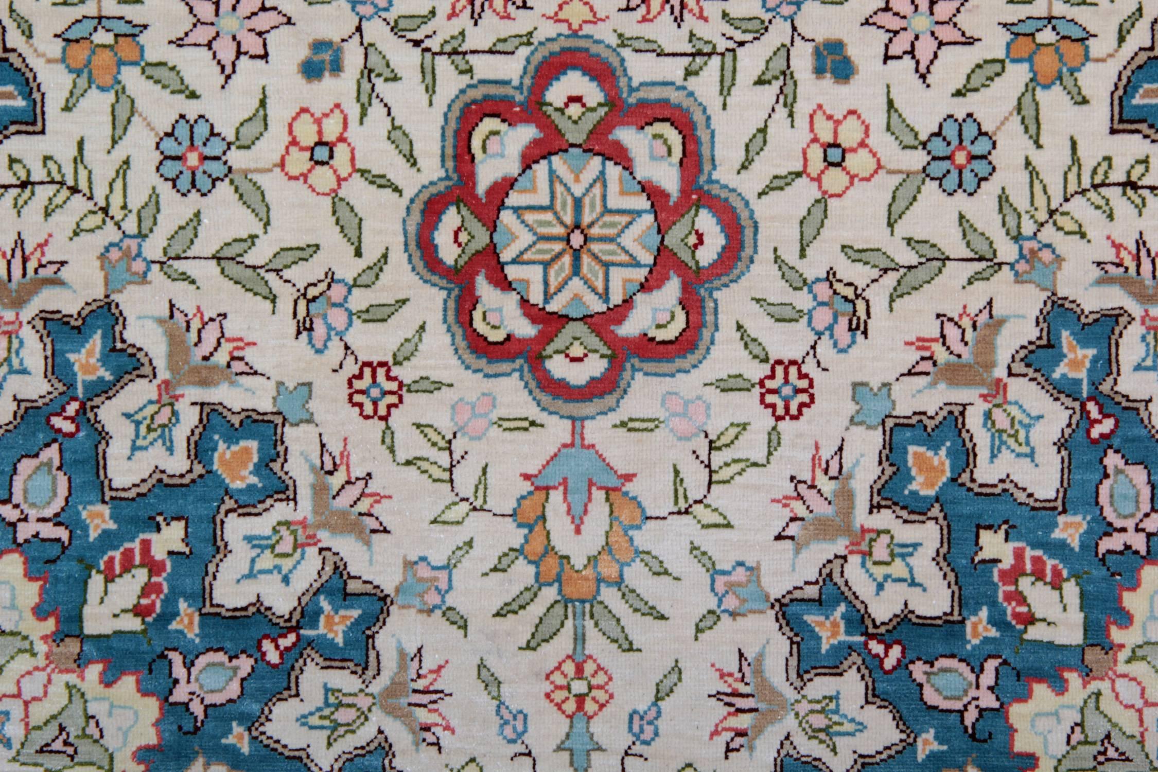 Vegetable Dyed Magnificent Floral Silk Rugs, Turkish Hereke Oriental Rug Handmade Carpet For Sale
