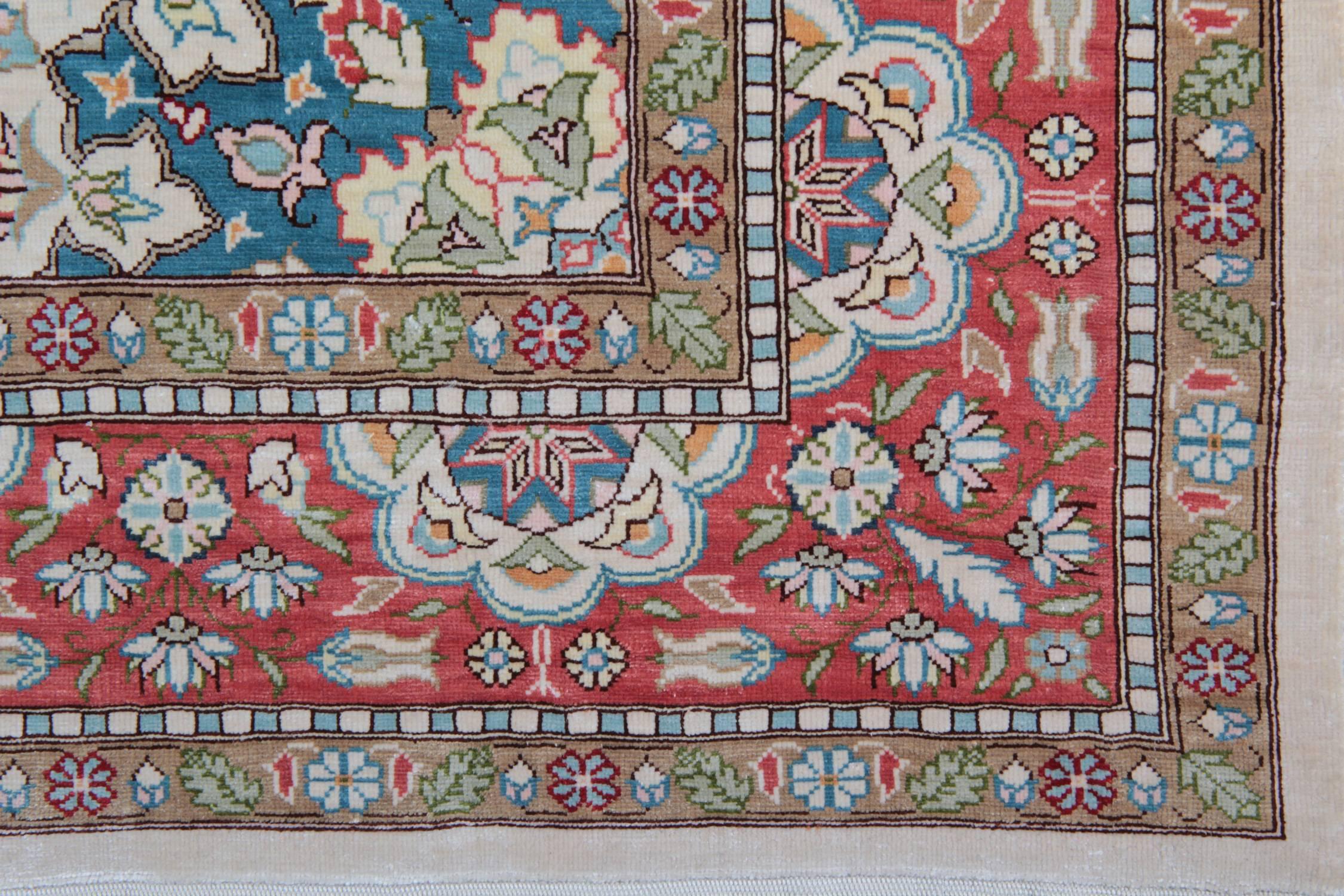 Late 20th Century Magnificent Floral Silk Rugs, Turkish Hereke Oriental Rug Handmade Carpet For Sale