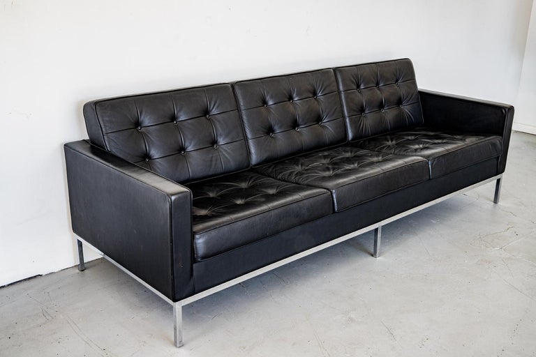 Magnificent Florence Knoll Sofa in Black Leather at 1stDibs