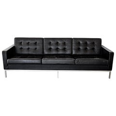 Magnificent Florence Knoll Sofa in Black Leather