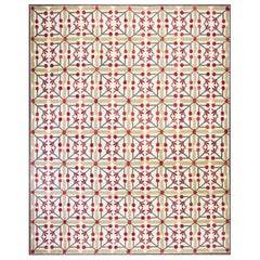 Magnifique tapis américain crocheté contemporain de style Folk Art sur fond blanc