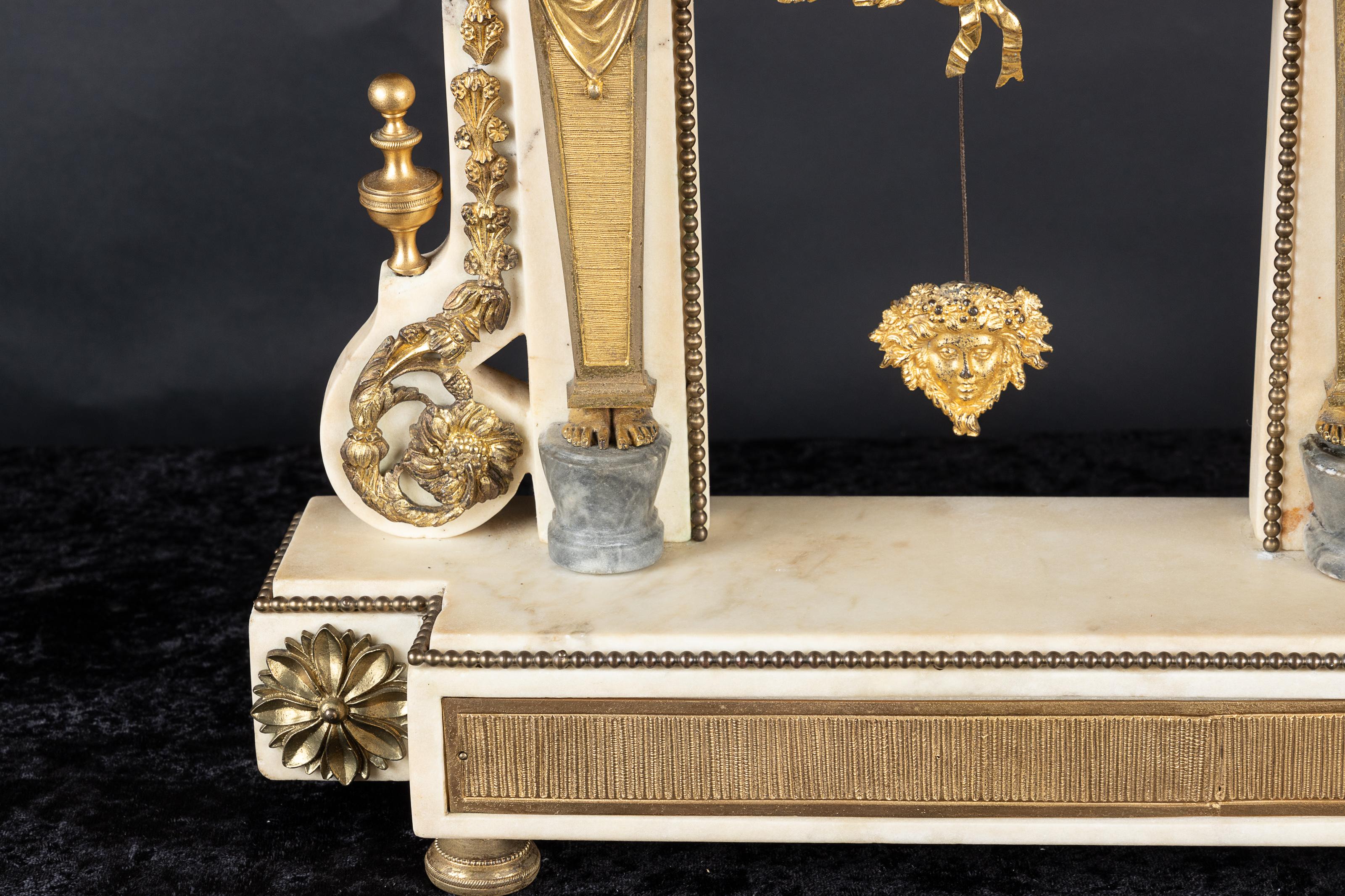 19th Century Magnificent French 19th century Empire white marble mantel clock, Bronze d'oré For Sale