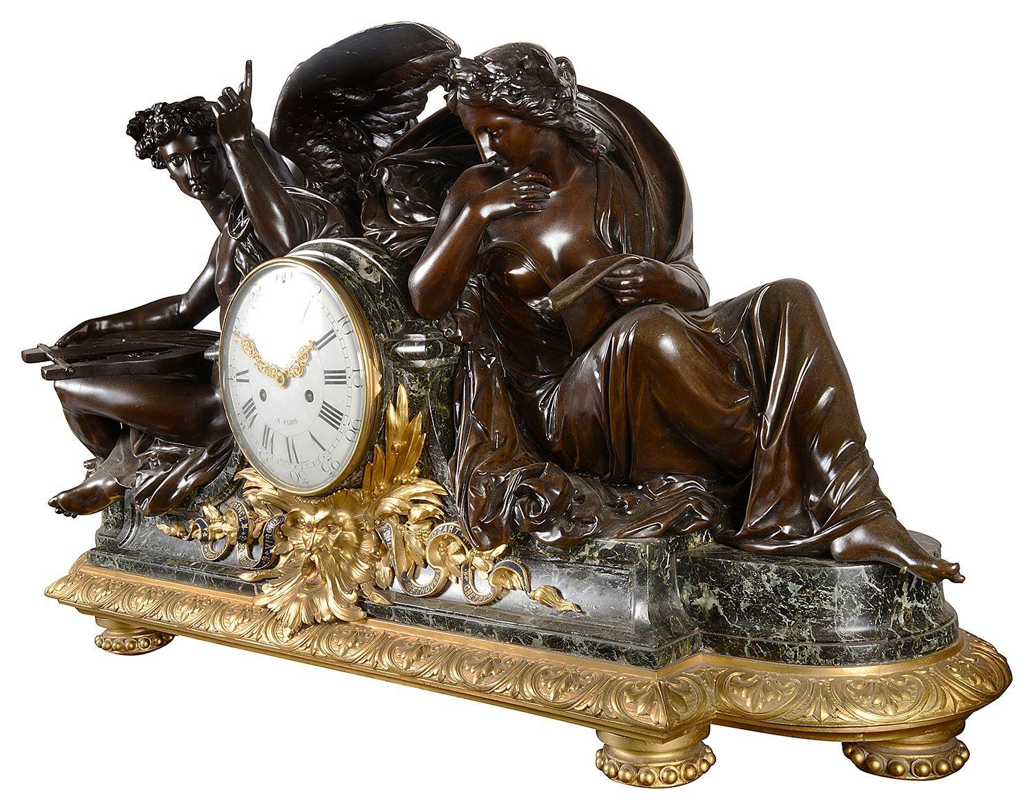 Magnífico reloj de chimenea francés del siglo XIX, Victor Paillard, París Bronce en venta