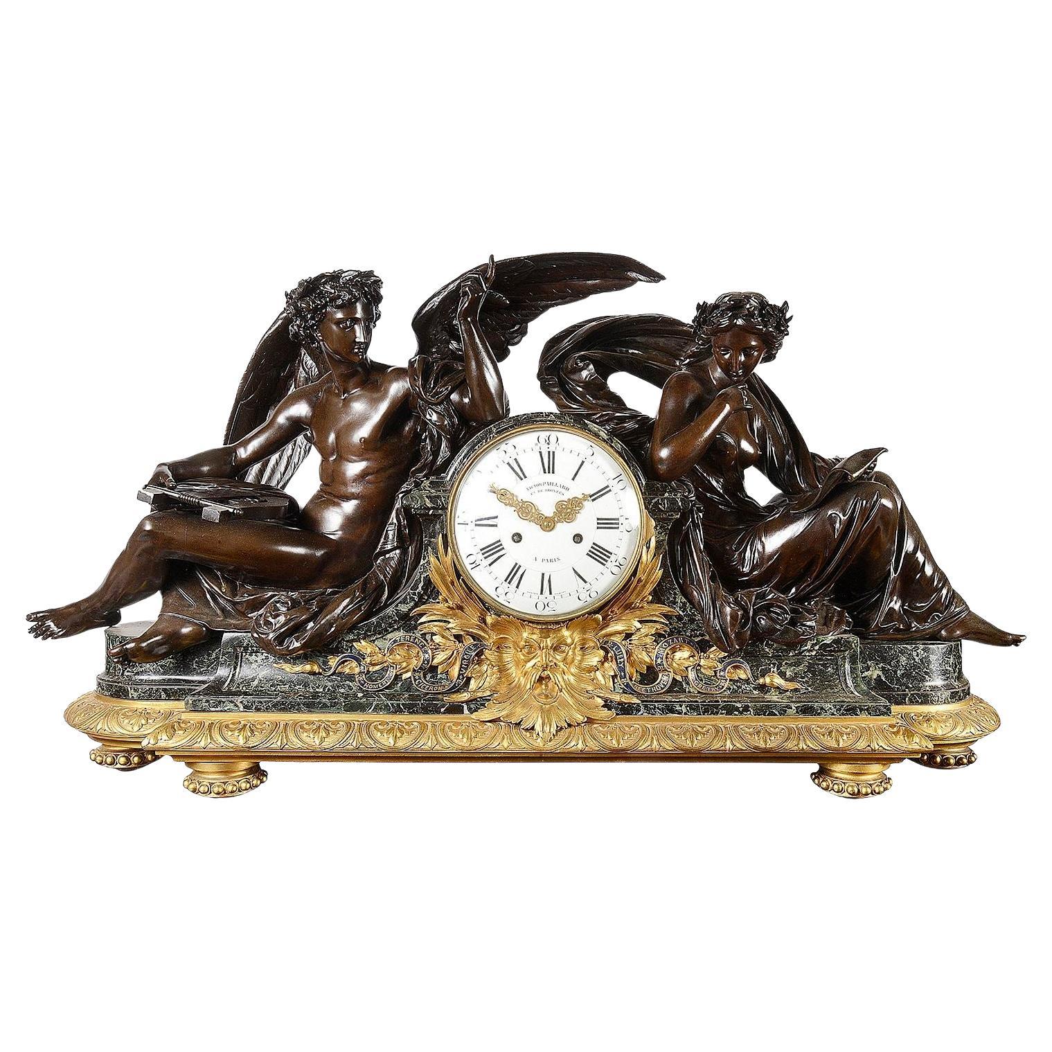 Magnifique horloge de cheminée française du 19ème siècle, Victor Paillard, Paris