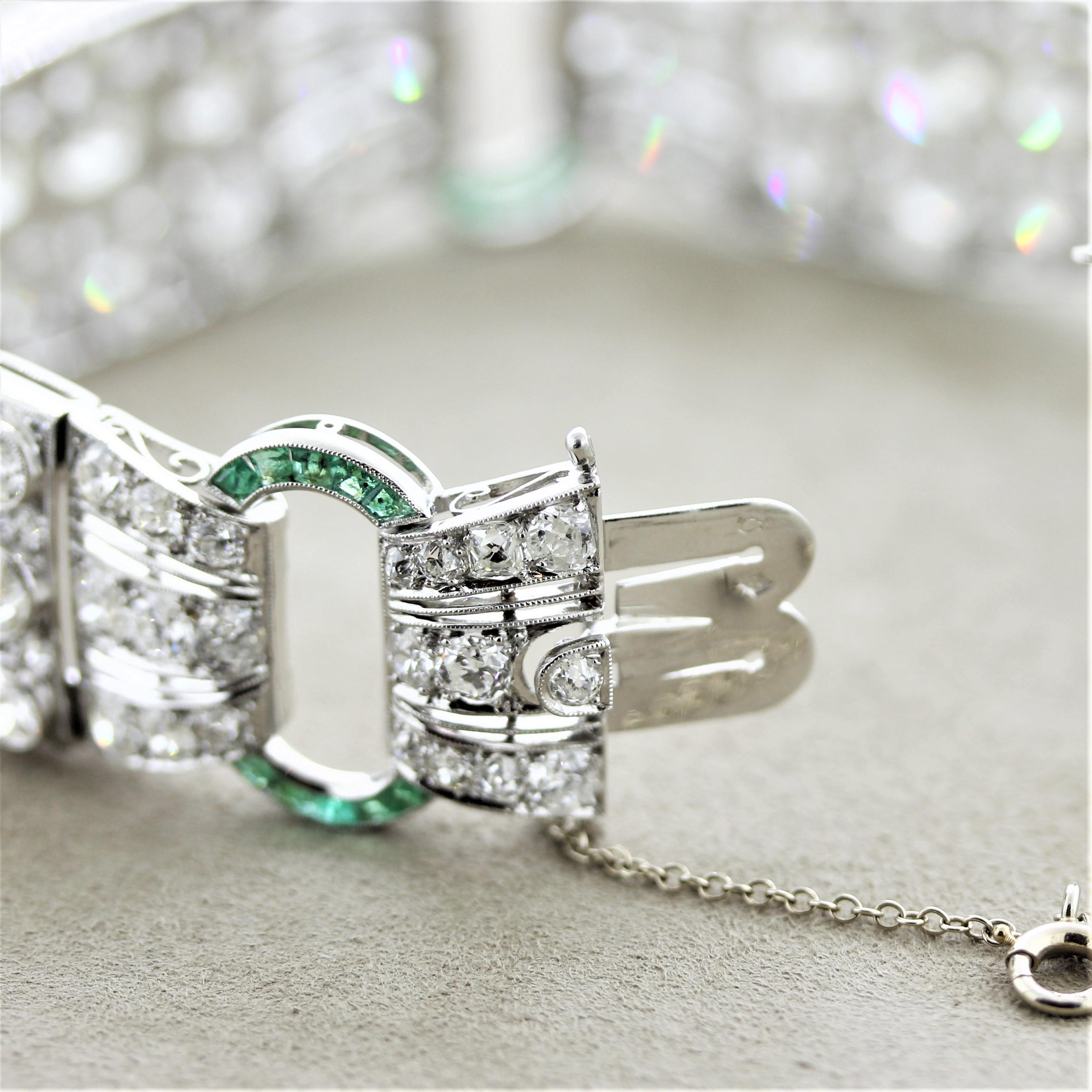 Prächtiges französisches Art-Déco-Diamant-Smaragd-Platin-Armband (Art déco) im Angebot