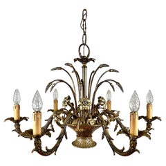 Magnifique lustre en bronze français - Sculpture lumineuse en forme de bouquet floral, années 1960