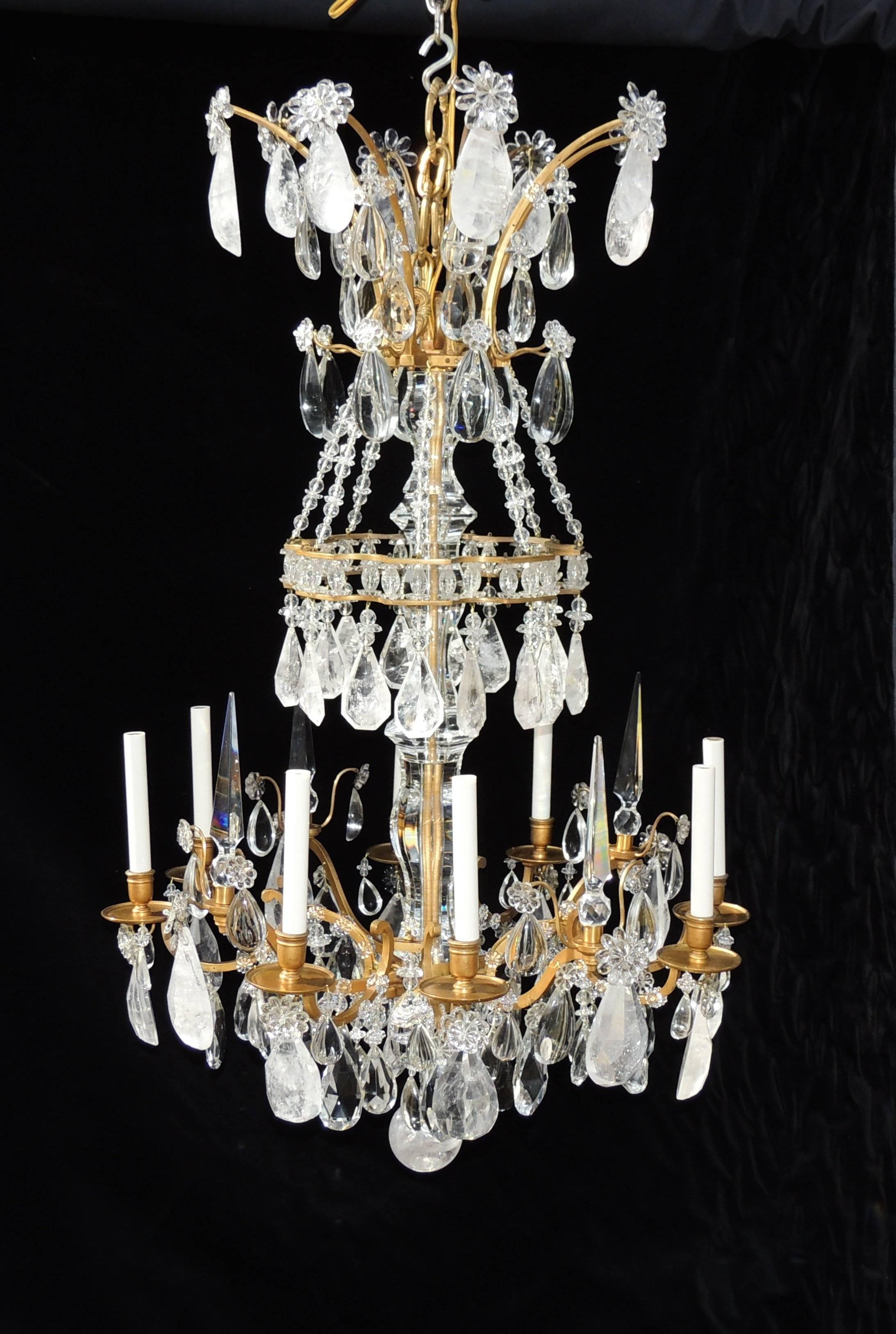 Magnificent French Dore Bronze Rock Crystal Louis XVI Fine Gilt Huge Chandelier For Sale 6