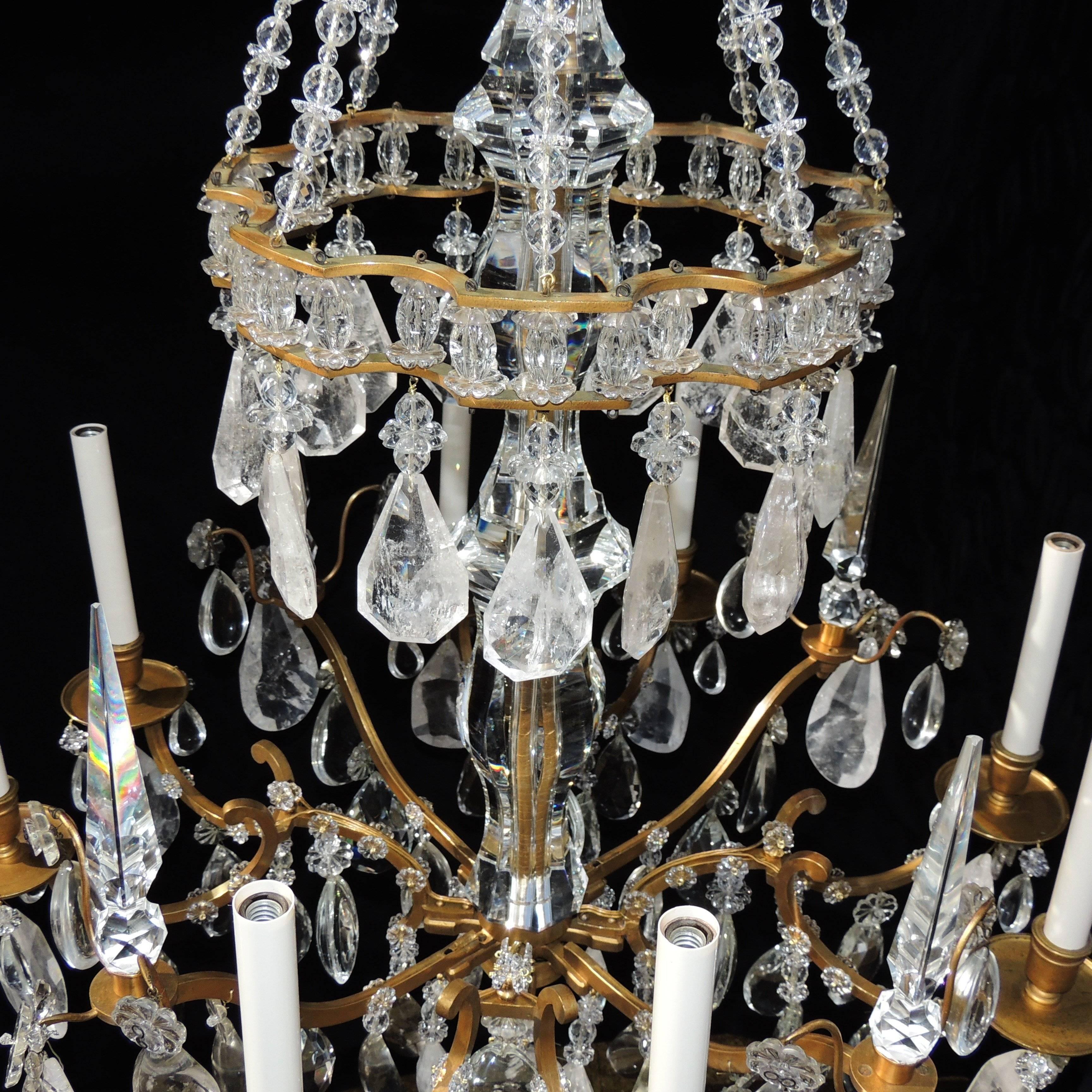 Early 20th Century Magnificent French Dore Bronze Rock Crystal Louis XVI Fine Gilt Huge Chandelier For Sale