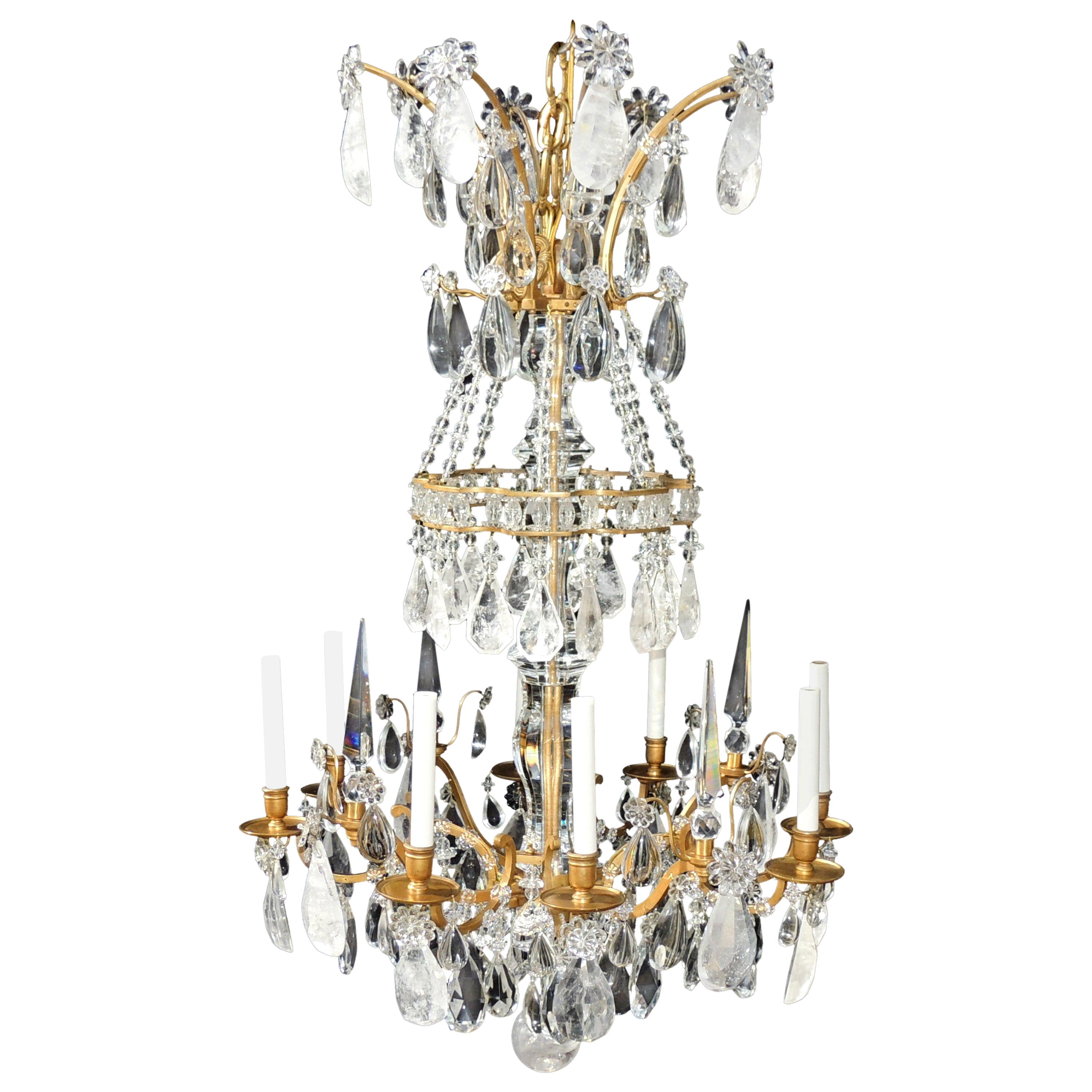 Magnificent French Dore Bronze Rock Crystal Louis XVI Fine Gilt Huge Chandelier