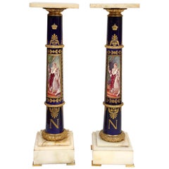 Antique Magnificent French Empire Napoleonic Sevres Porcelain Gilt Bronze Pedestals Pair