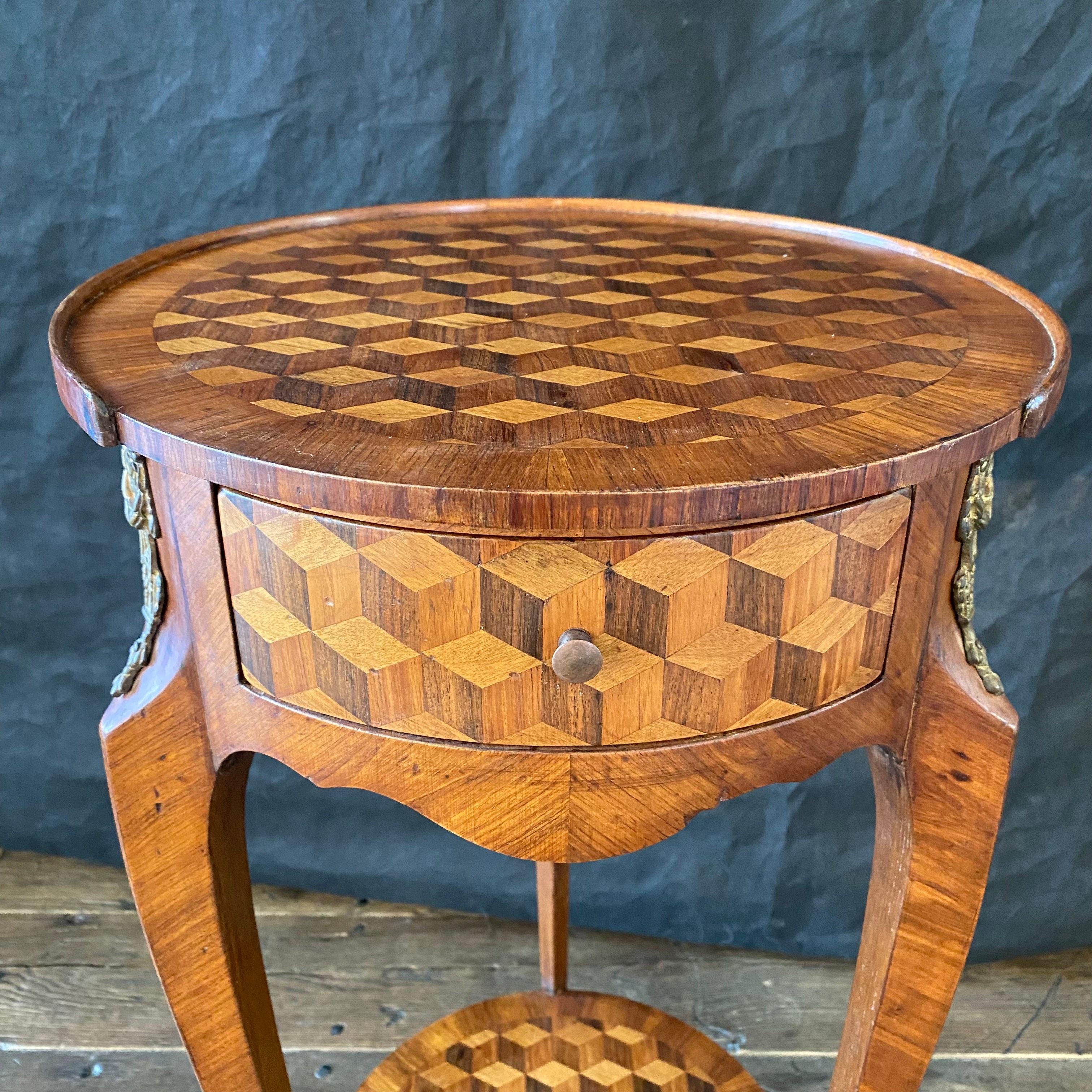  Magnificent French Louis XVI Bronze Mounted Diamond Parquetry Side Table For Sale 5