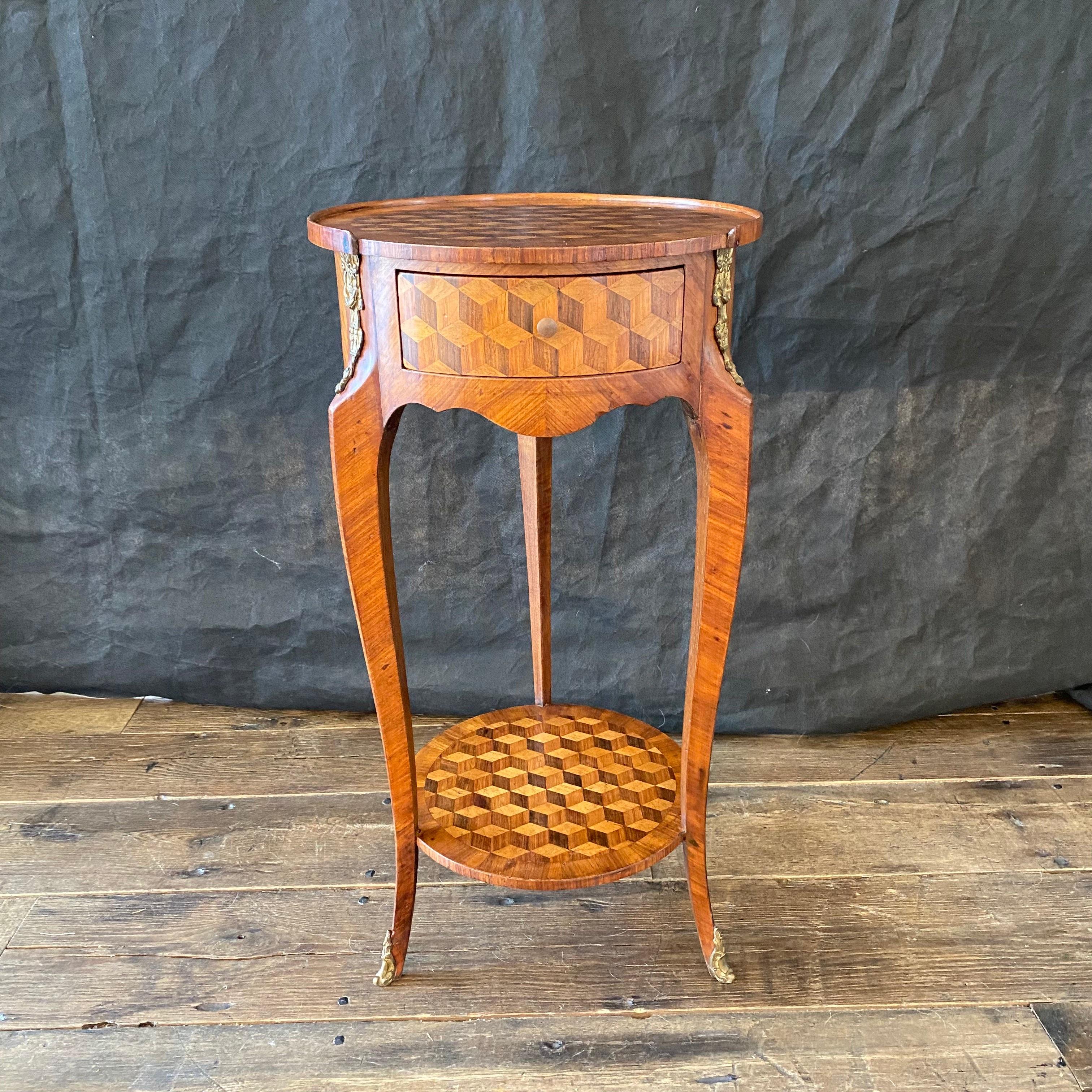 20th Century  Magnificent French Louis XVI Bronze Mounted Diamond Parquetry Side Table For Sale