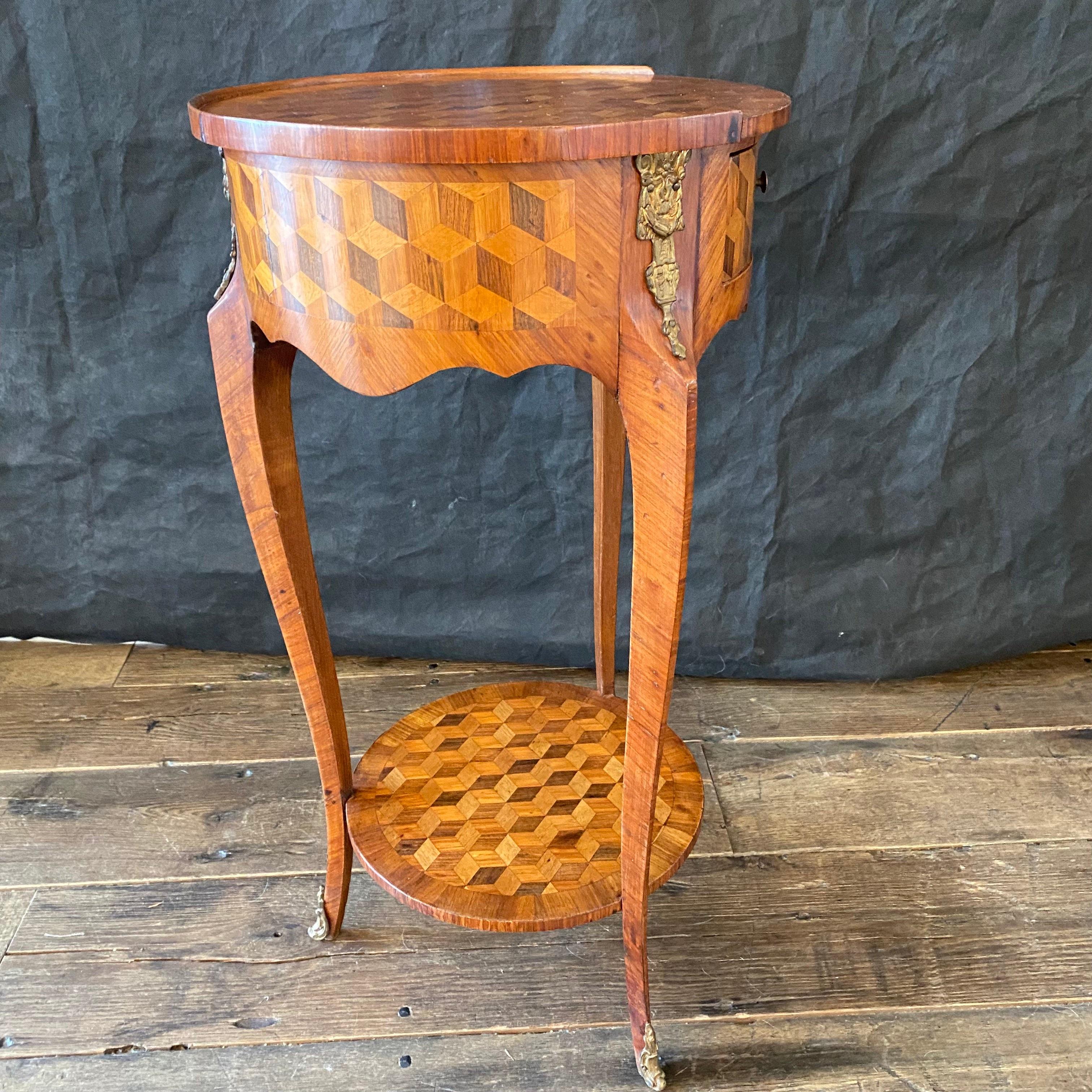  Magnificent French Louis XVI Bronze Mounted Diamond Parquetry Side Table For Sale 3