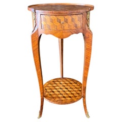 Antique  Magnificent French Louis XVI Bronze Mounted Diamond Parquetry Side Table