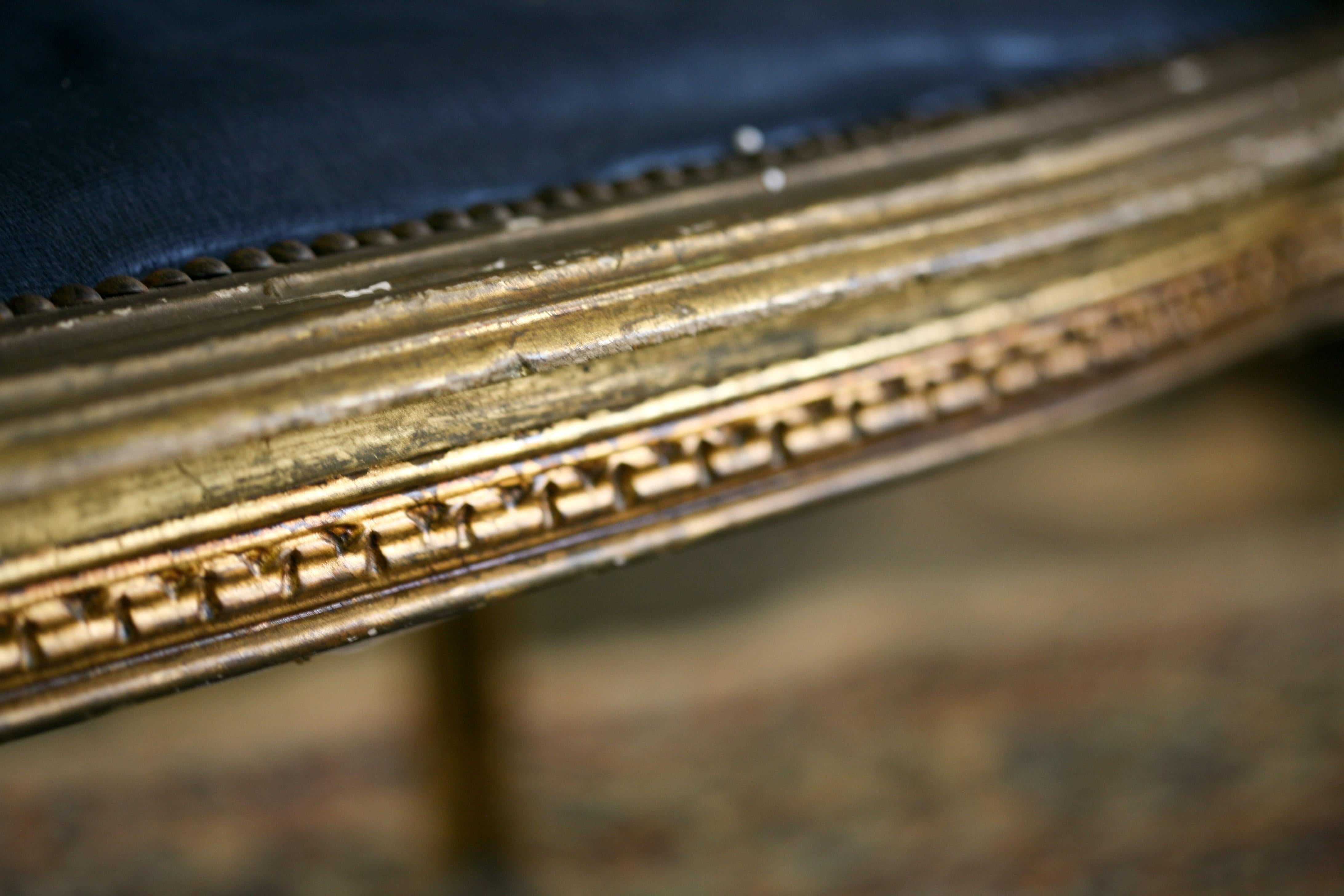 19th Century Magnificent French Louis XVI Gilded Cane Blue Settee or Canapé 